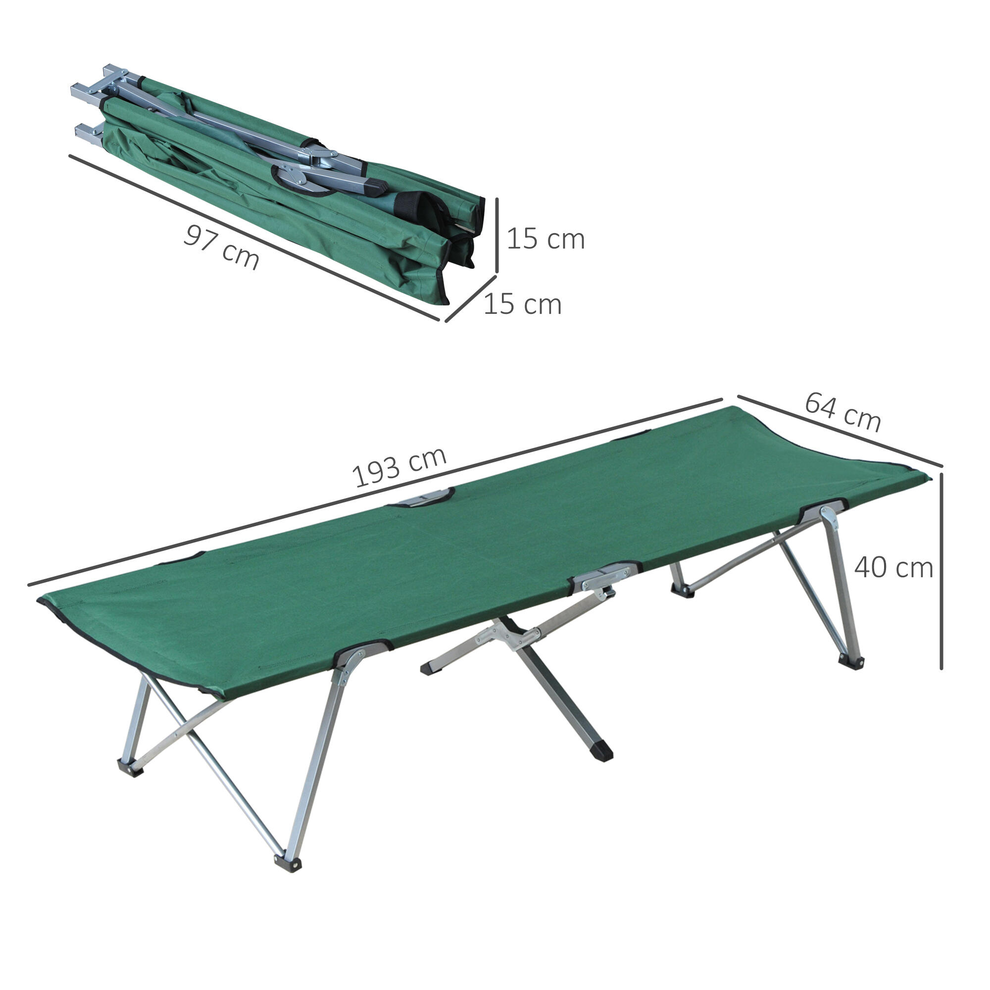Cama de Camping Outsunny 193x64x40 cm Verde 3/7