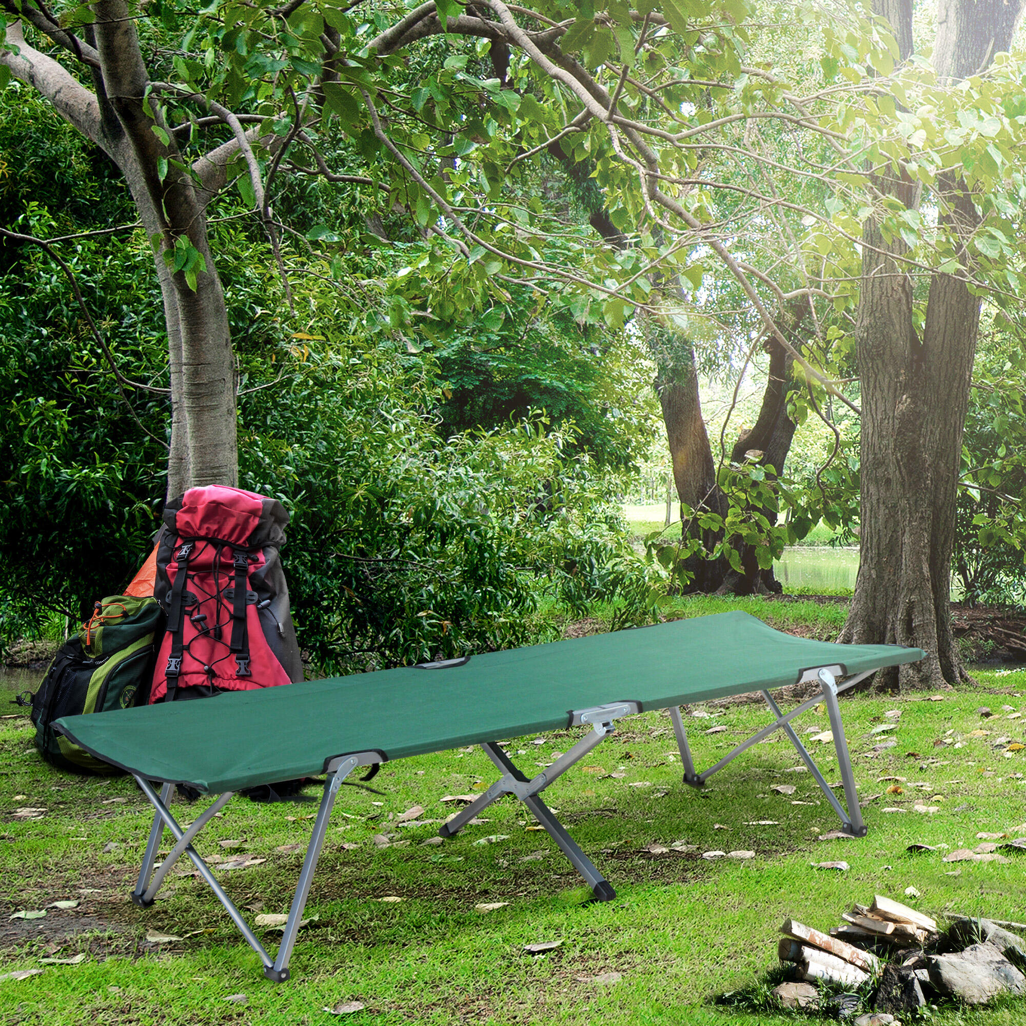 Cama de Camping Outsunny 193x64x40 cm Verde 2/7