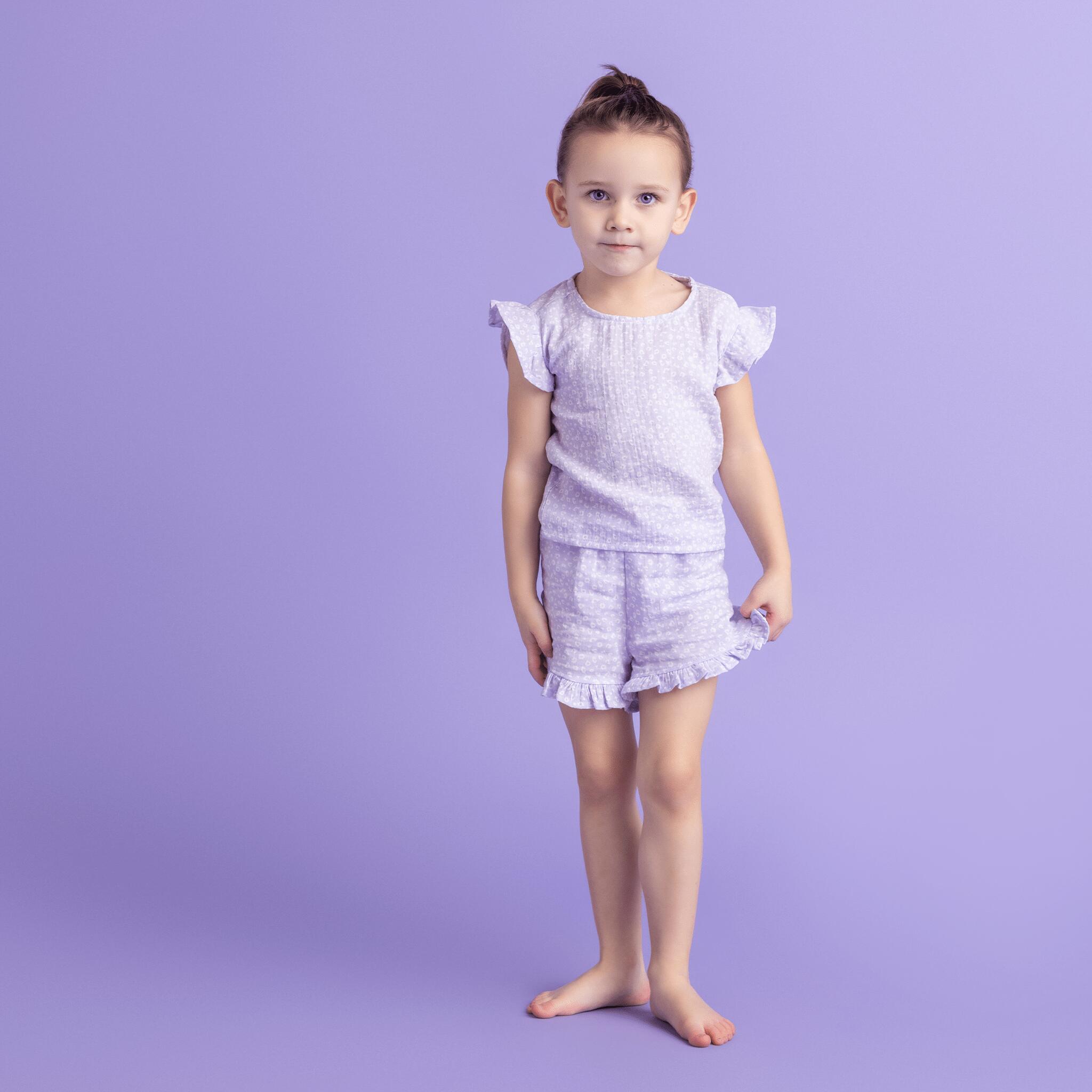 Tuta da Spiaggia per Bambine Lilla Leopardato - Mussola 3/4
