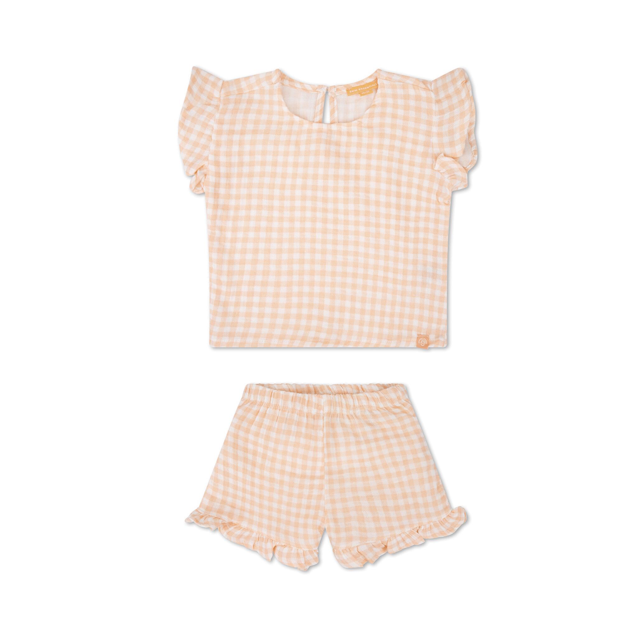 SWIM ESSENTIALS Swim Essentials | Completo Quadri Spiaggia Arancione/Bianco - Cotone Organico