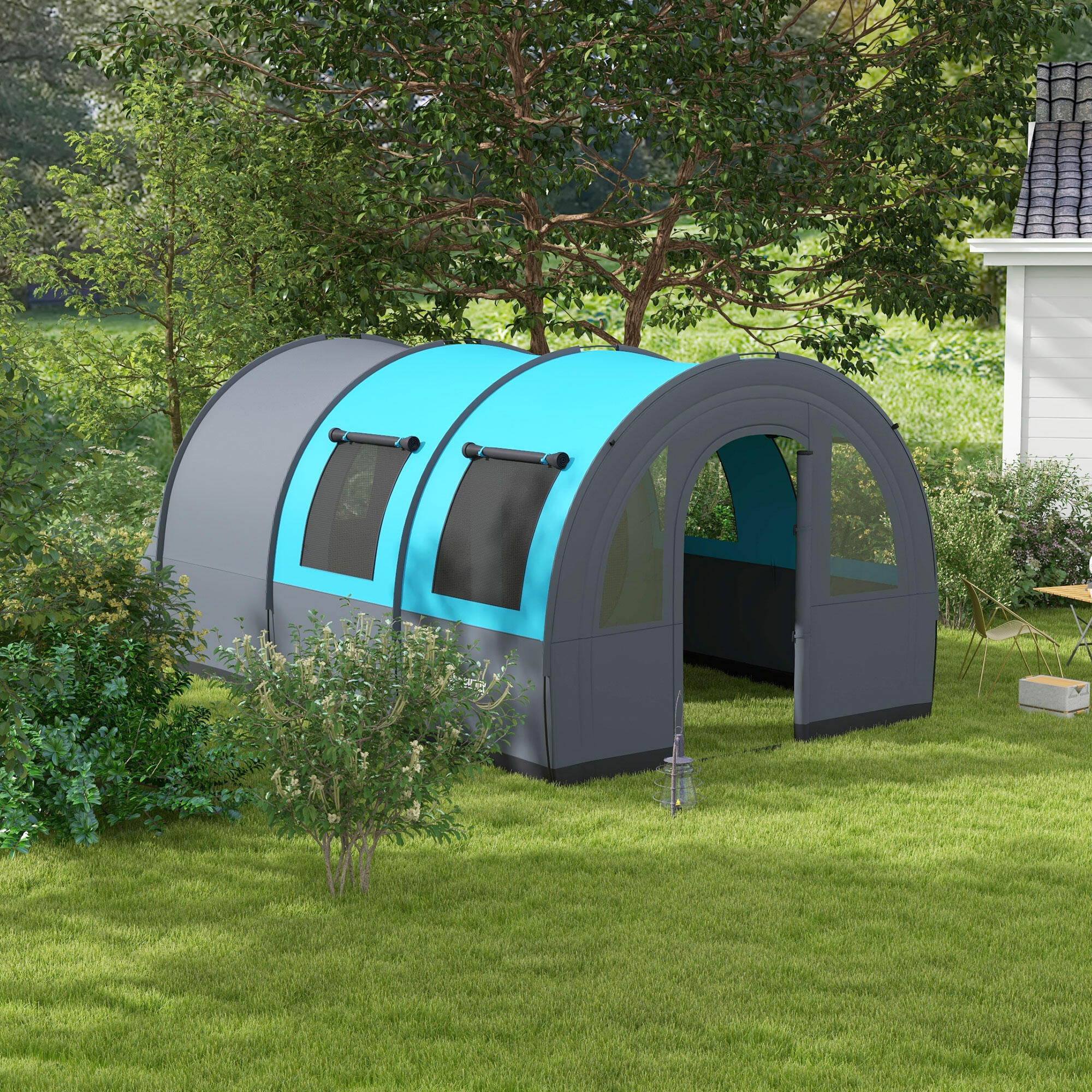 Outsunny Tenda da Campeggio 5 Posti con Zona Notte e Giorno Separate Grigio Blu 2/8