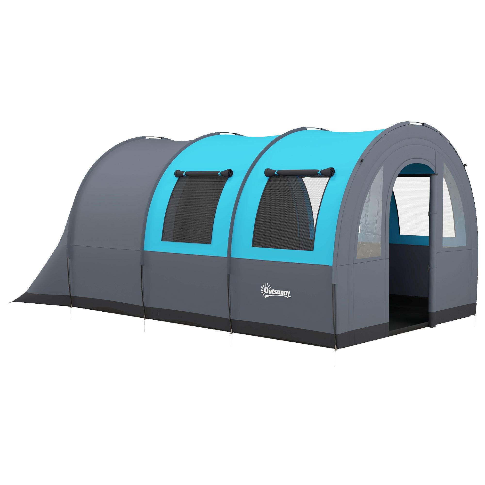 Tenda de campismo familiar 480x260x200 cm cinza e azul Outsunny