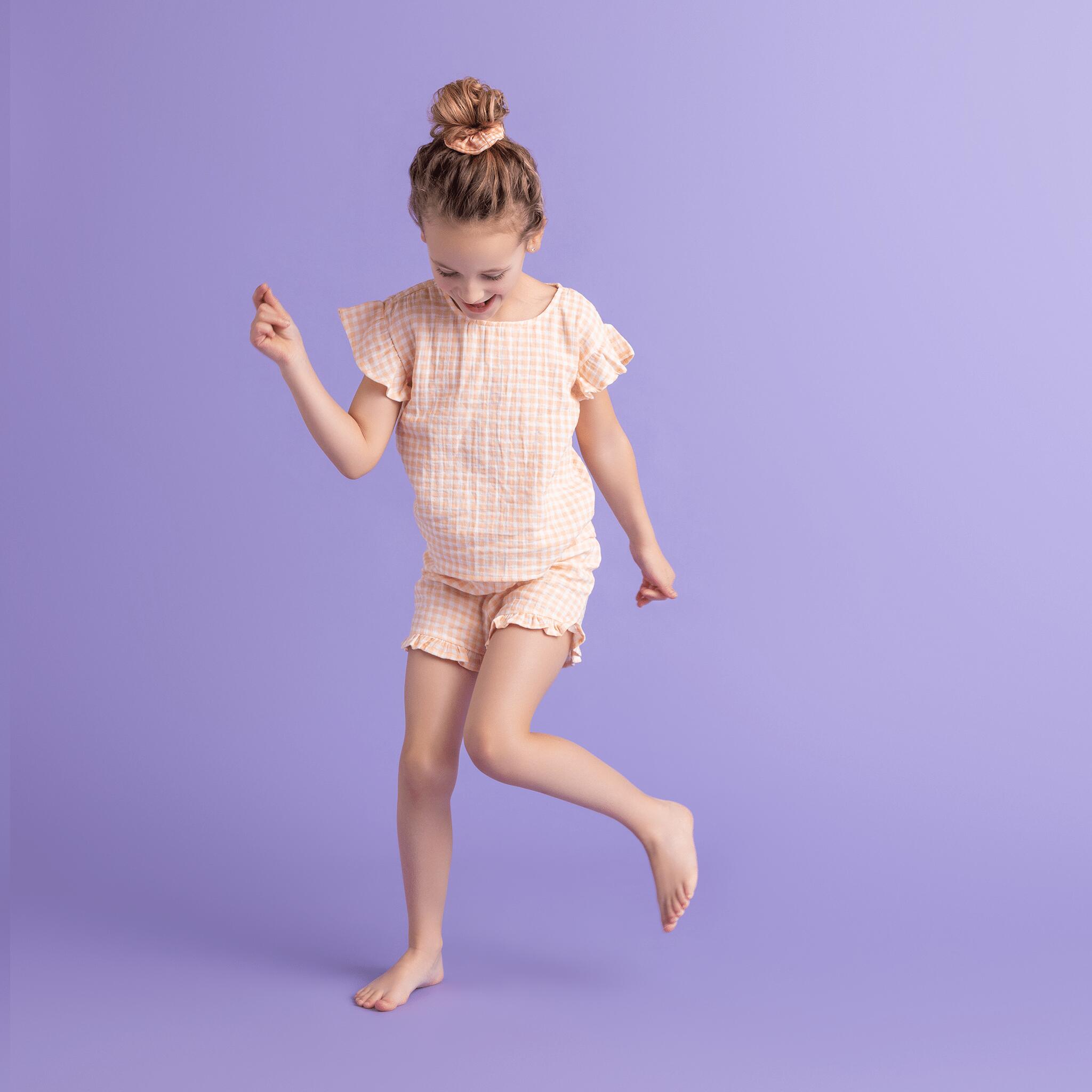 Ropa de playa Niñas 1-2 Años - Muselina - Naranja/Blanco - Sunset Grid - 86/92 4/6