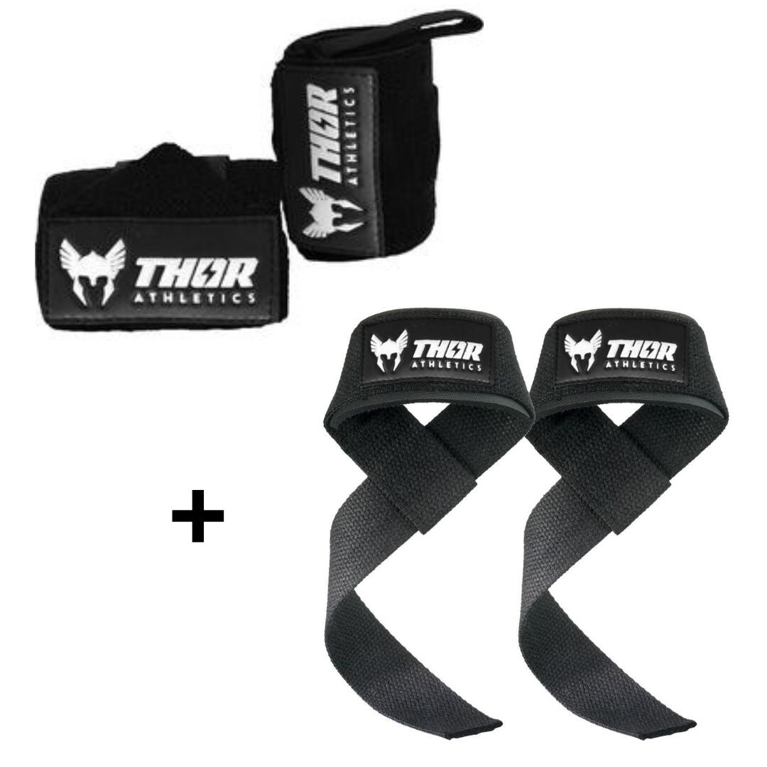 THOR ATHLETICS  Lifting Straps & Wrist Wraps 60cm (Extra Sterk) - Combinatie Bundel - Zwart