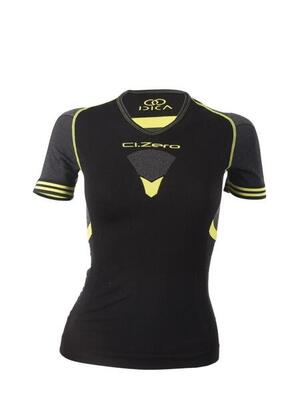 T-shirt scollo a v light fitness unisex in fibra di Dryarn nera e gialla