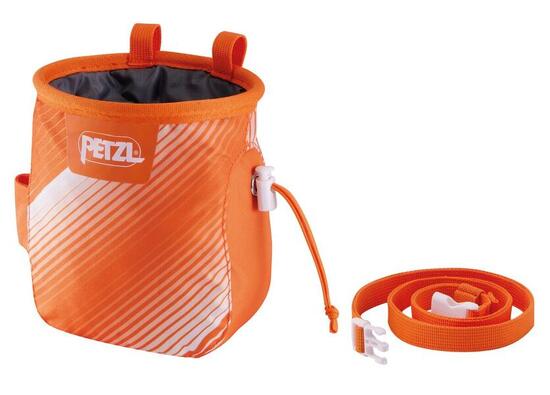 Magnesiumbeutel Petzl Saka orange kompakt mit Kordelzug und Staubschutz