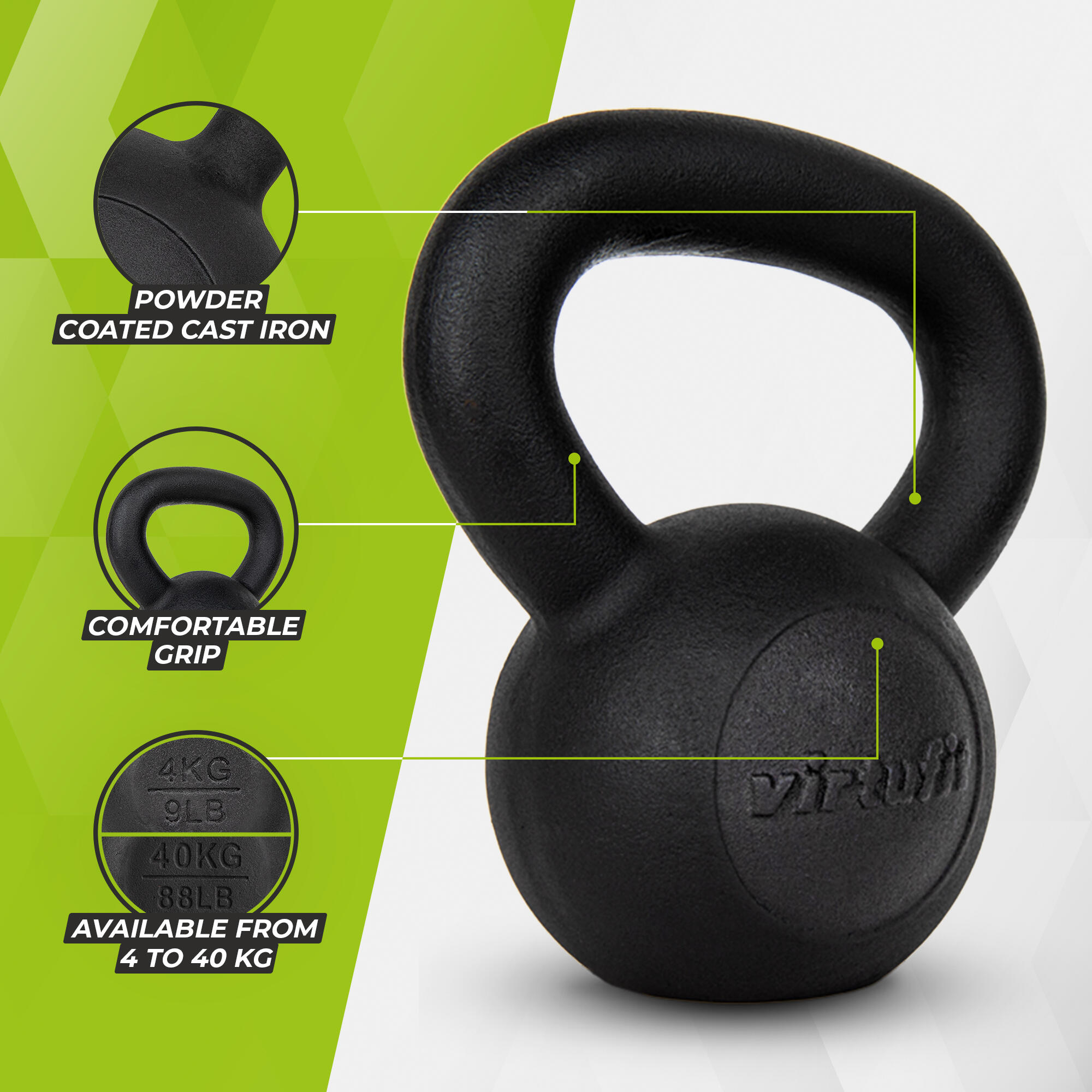Kettlebell Pro - Fitness - Żeliwo - 4 do 40 kg 4/5