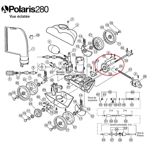 Poulie d'entraînement et arbre moteur pour polaris 180/280 2/2