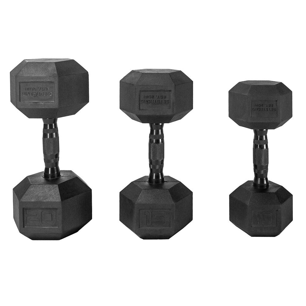 GET STRONG Mancuerna Hexagonal Cross Training Musculación Getstrong Black Edition 27,5 kg