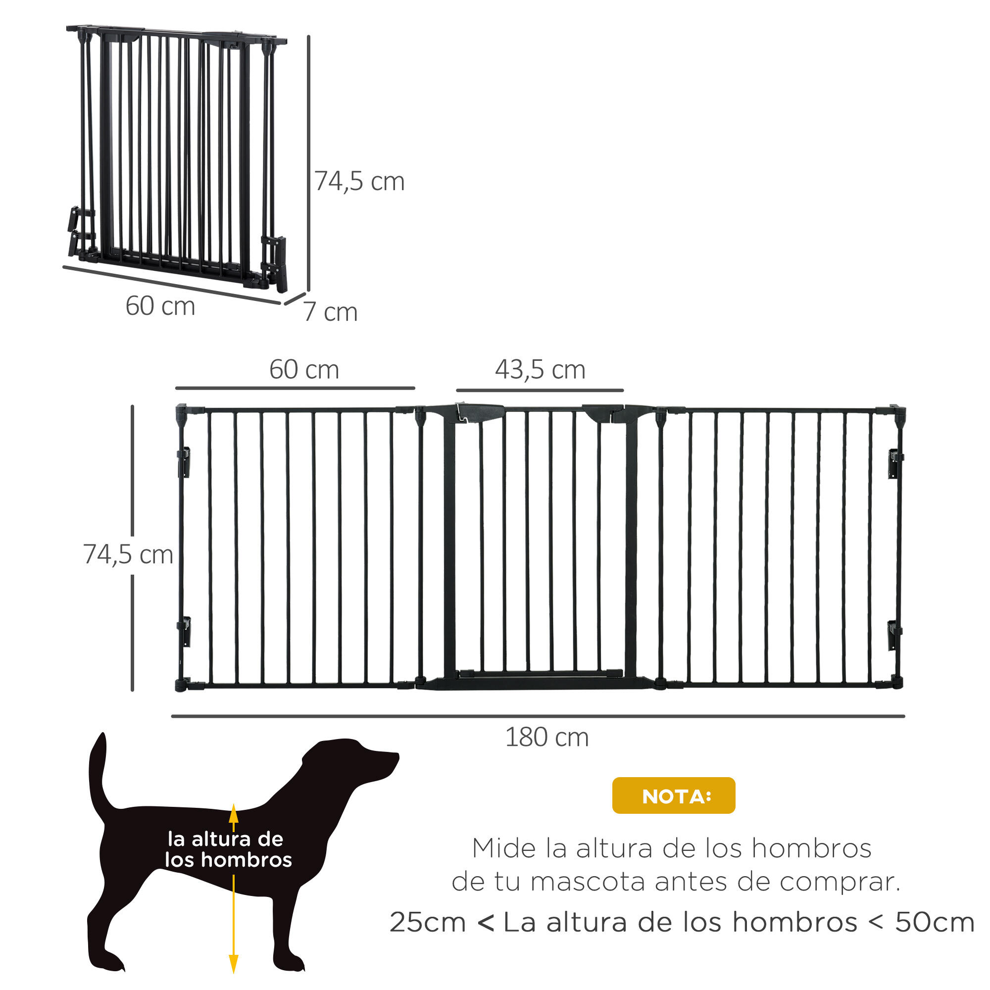 Barrera de Seguridad para Perros PawHut 180x74.5 cm Negro 3/7