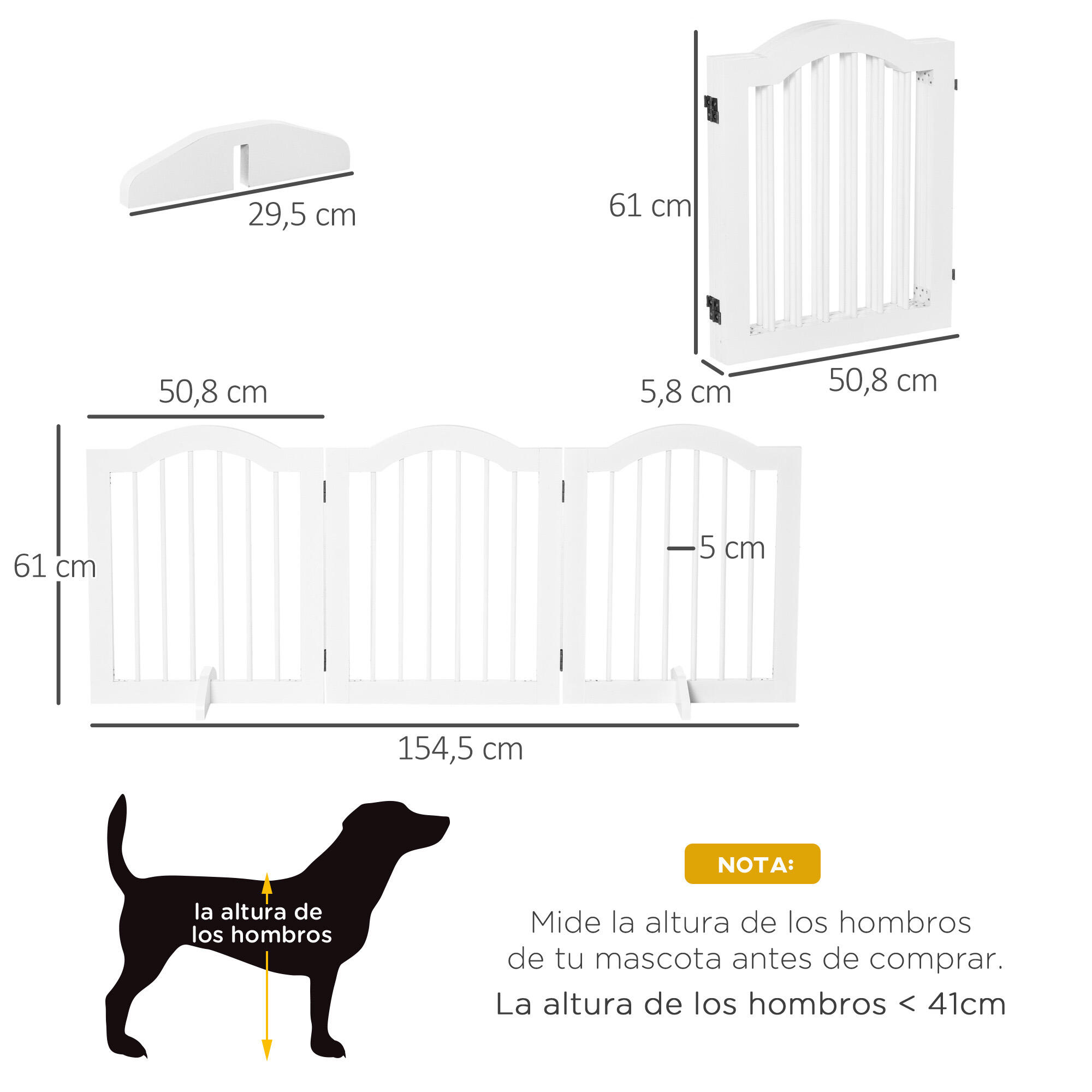 Barrera de Seguridad PawHut 154.5x29.5x61 cm Blanco 3/7