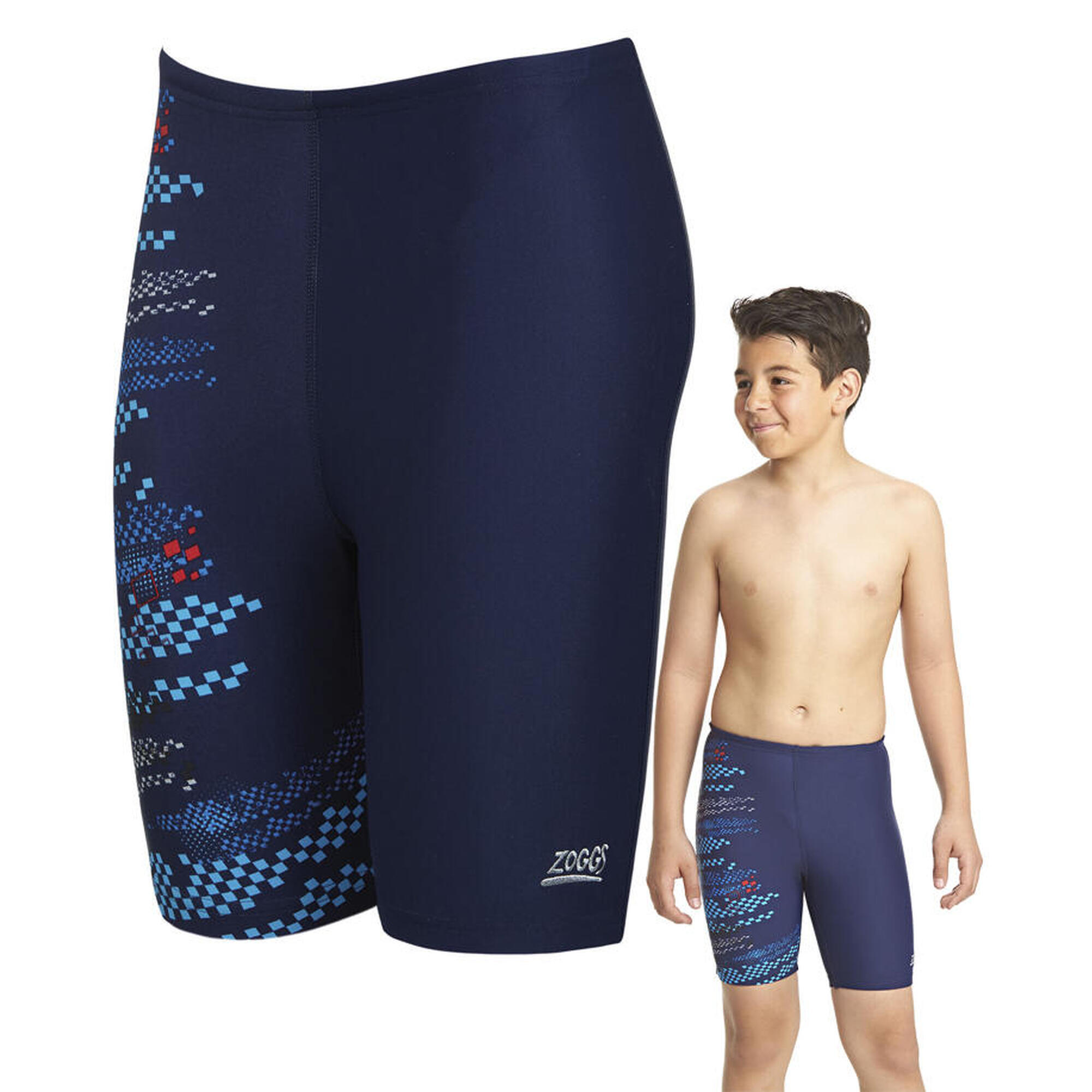 男童 UPF50+ 速乾布料中長泳褲 - 藍色