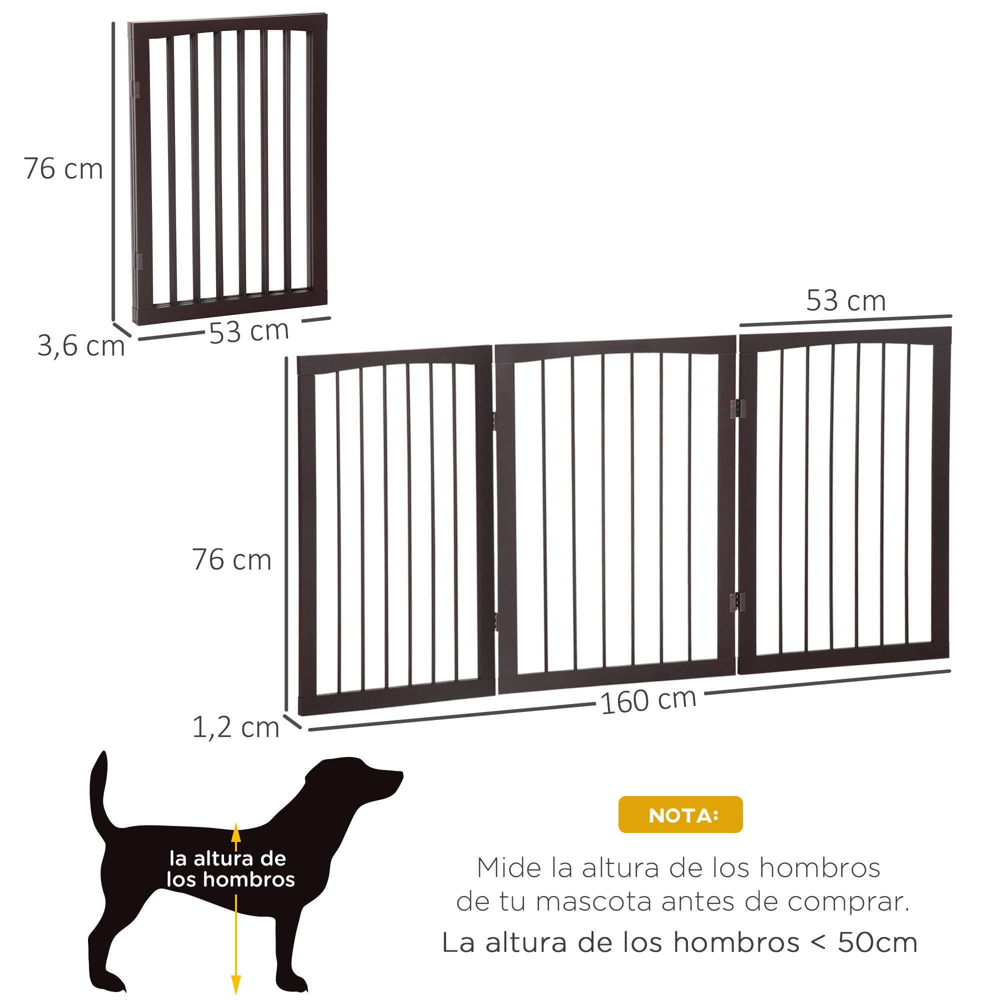 Barrera de Seguridad para Perros PawHut 160x1.2x76 cm Café 3/7
