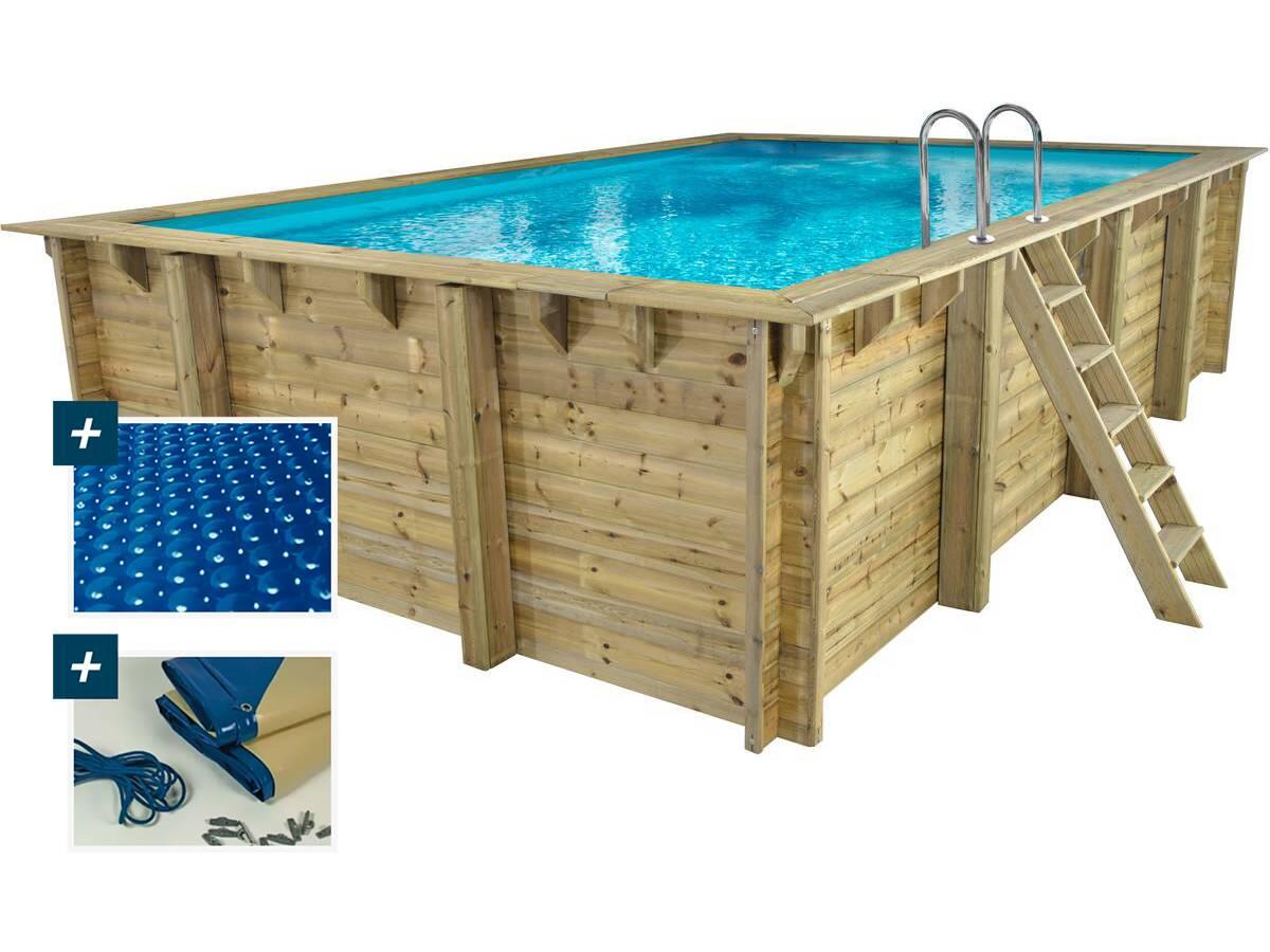 HABITAT ET JARDIN Piscina rettangolare in legno "Panama" - 6,20 x 4,10 x 1,45 m + Copertura a boll