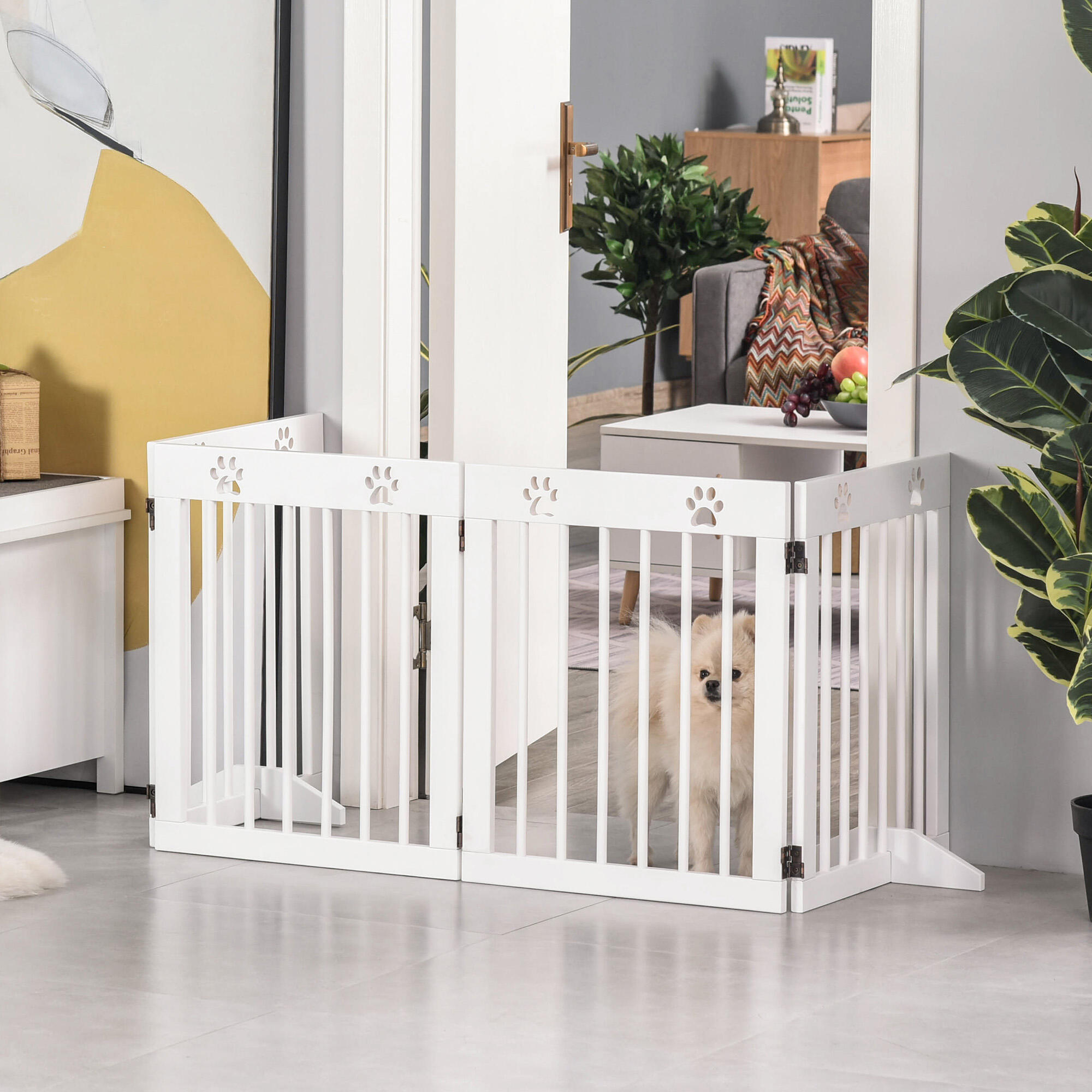 Barrera de Seguridad para Perros PawHut 204x30x61 cm Blanco 2/7
