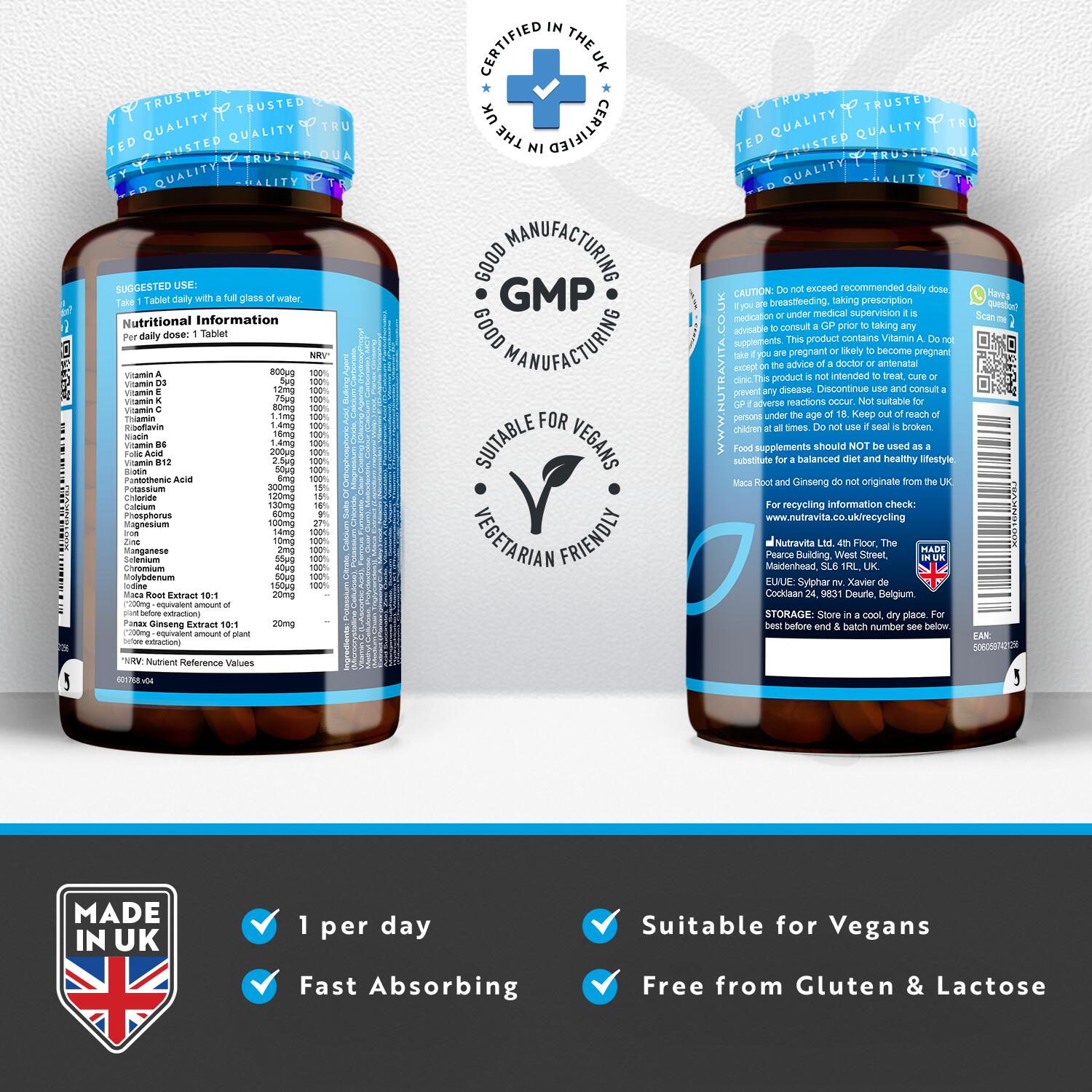 NUTRAVITA Men's Multivitamins & Minerals 180 Vegan Tablets NUTRAVITA