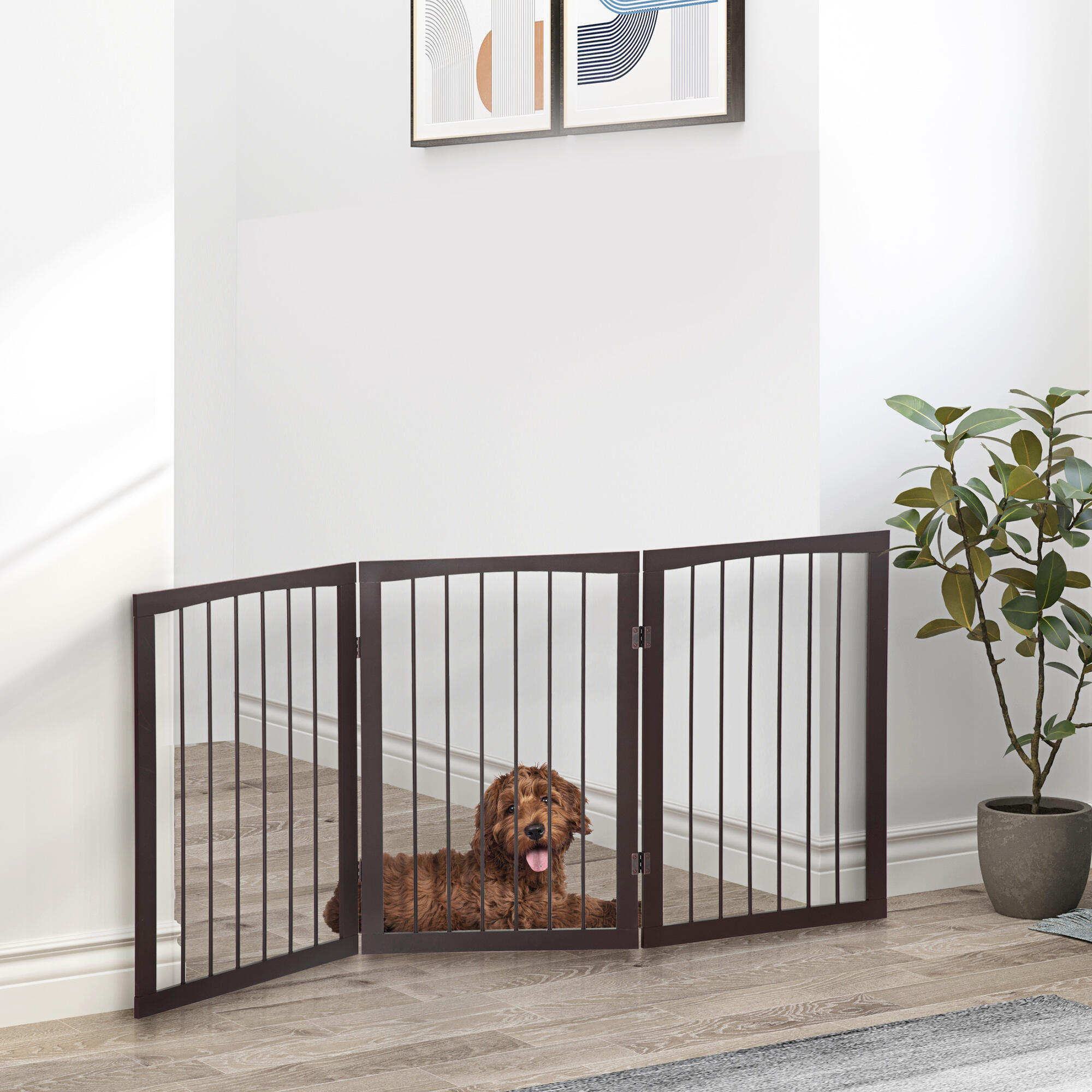 Barrera de Seguridad para Perros PawHut 160x1.2x76 cm Café 2/7