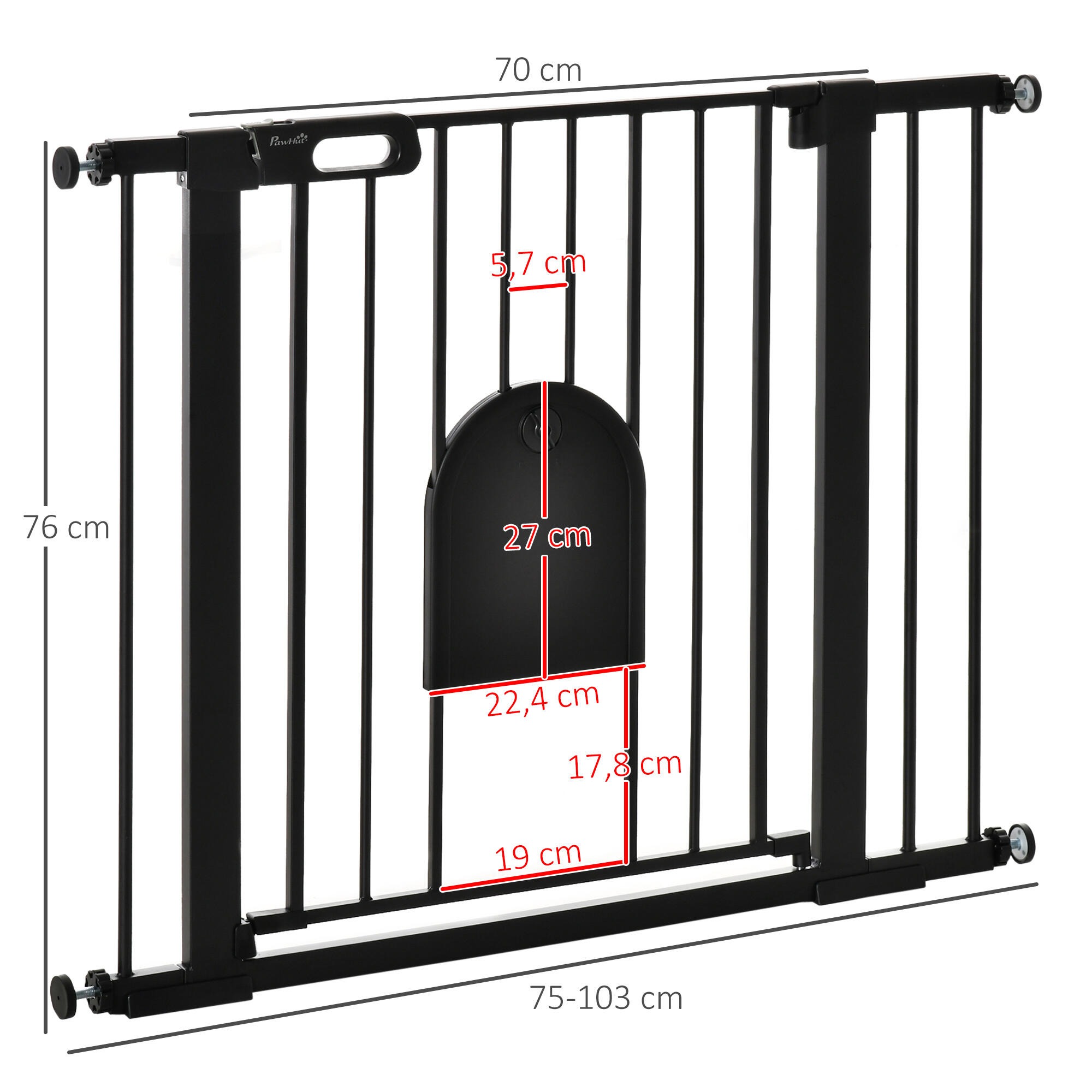 Barrera de Seguridad para Perros PawHut 103x2x76 cm Negro 3/7