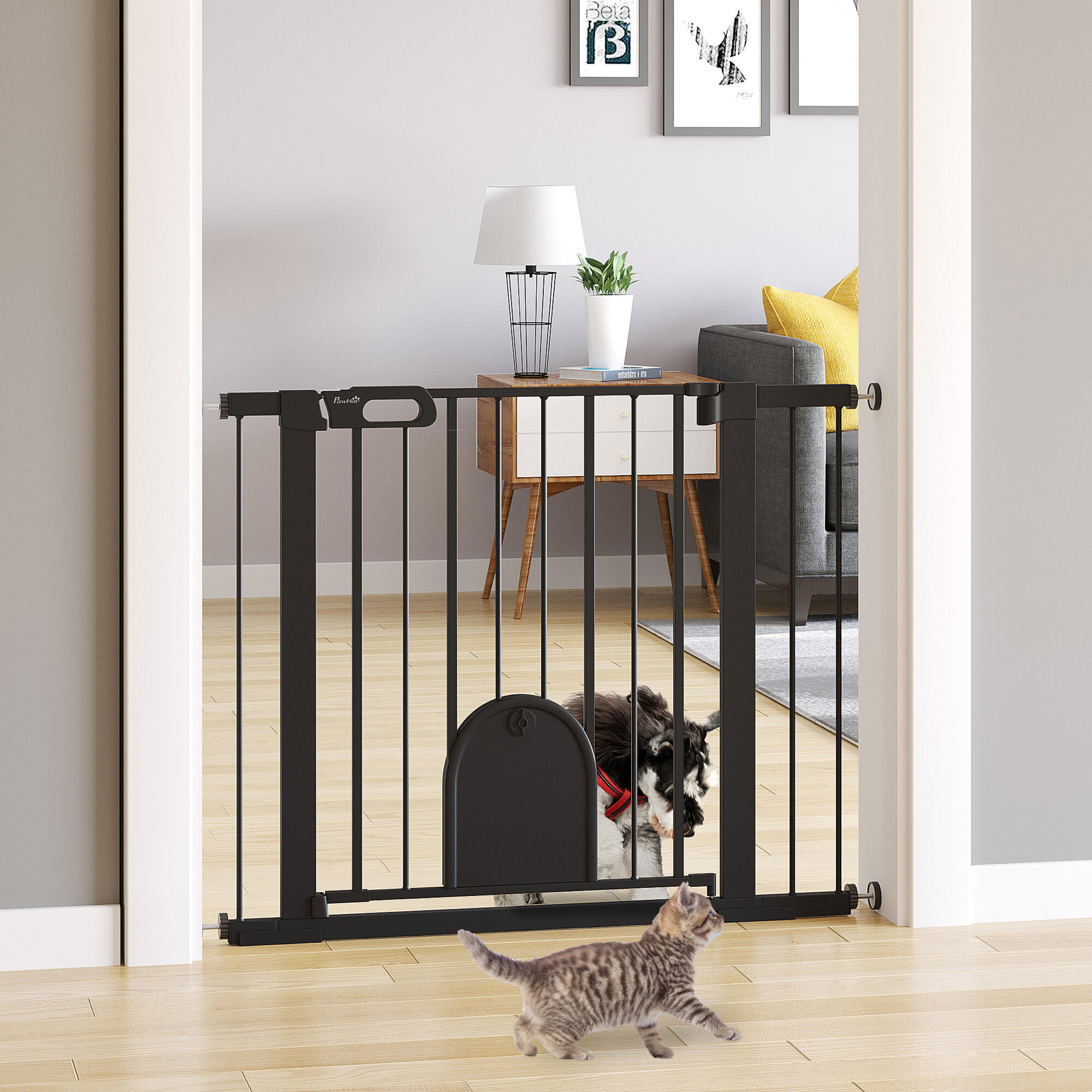 Barrera de Seguridad para Perros PawHut 103x2x76 cm Negro 2/7