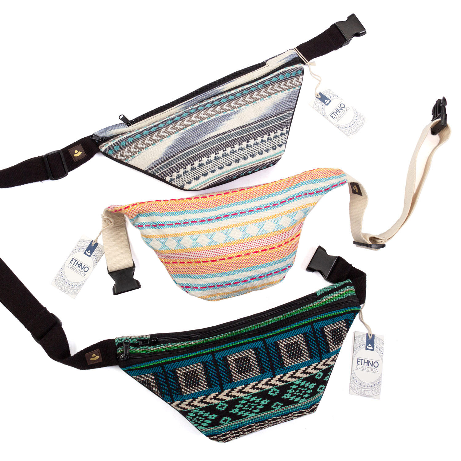 Bauchtasche Jacquard-Webstoff, apricot-hellblau gemustert, Hip Bag 6/6