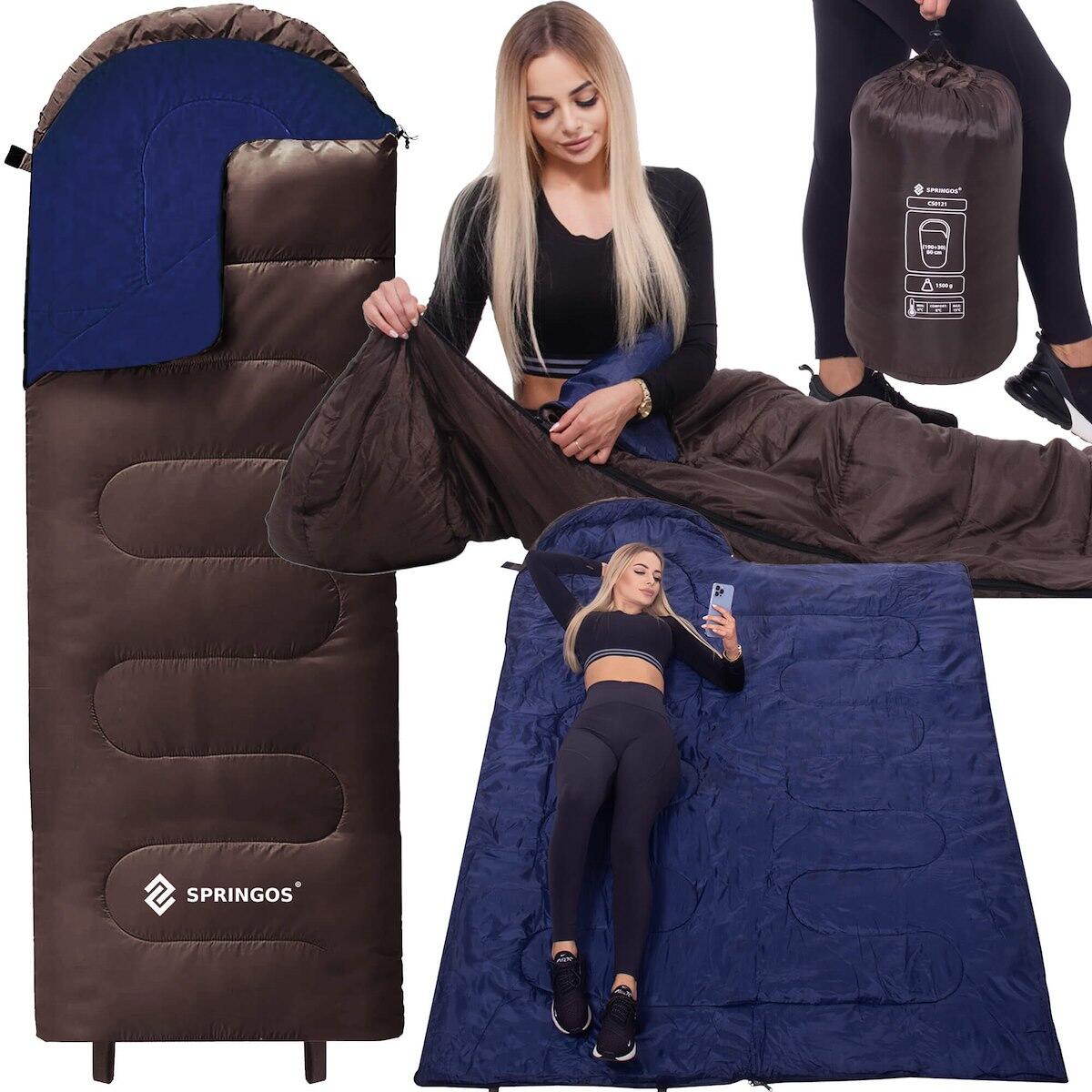 Śpiwór kempingowy 220x80 cm 2w1 Springos z kapturem