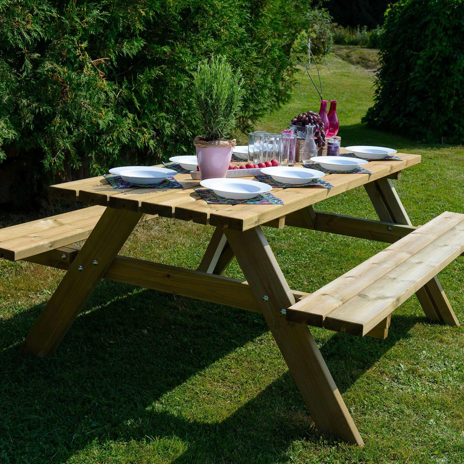 Mesa de Picnic en Madera Maciza Gardiun Essential 165x154x75 cm Mesa de Jardín p 3/4