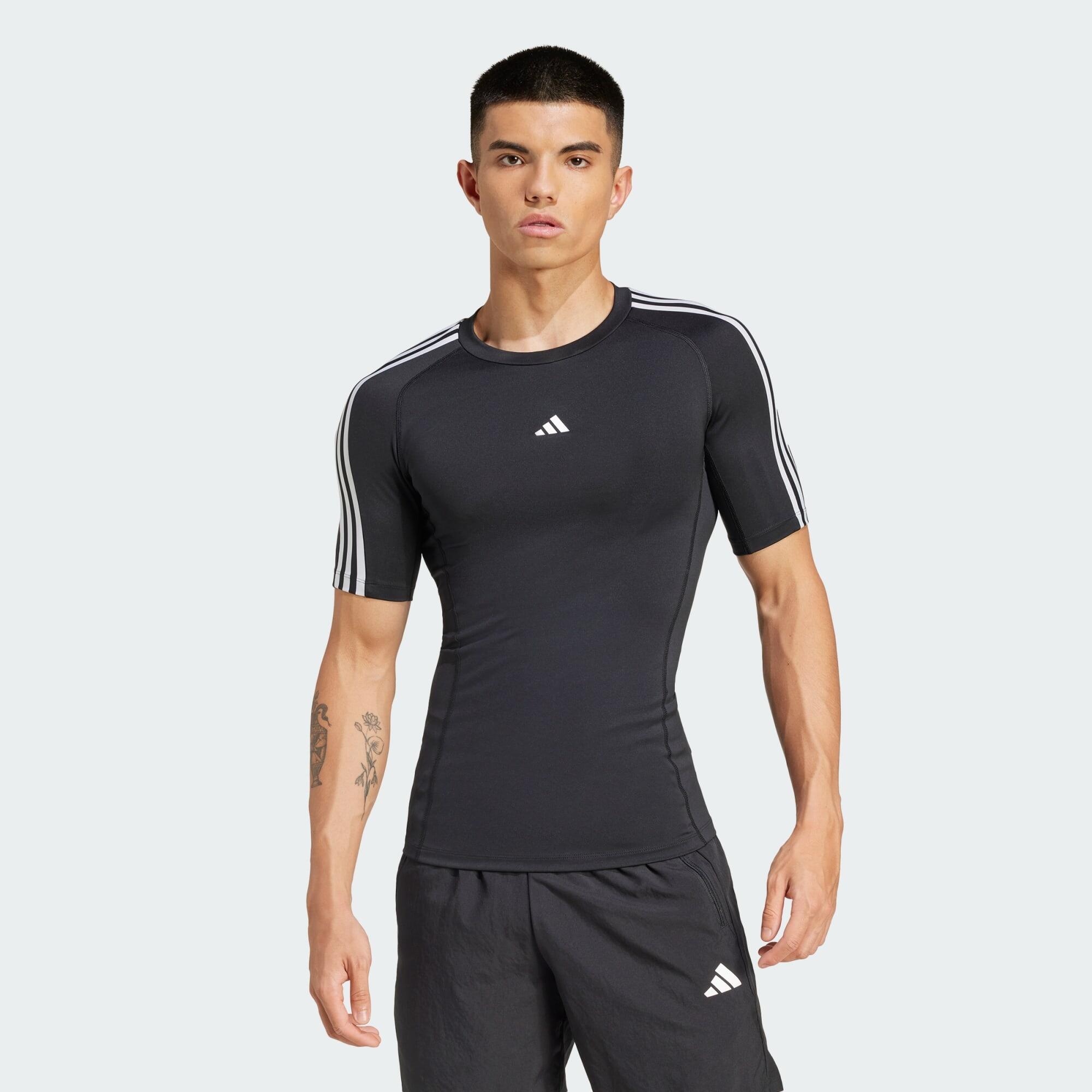 Adidas - T-shirt De Training 3 Bandes Compression Techfit - T-shirt Manches Courtes - Noir - 52 2xl - Decathlon