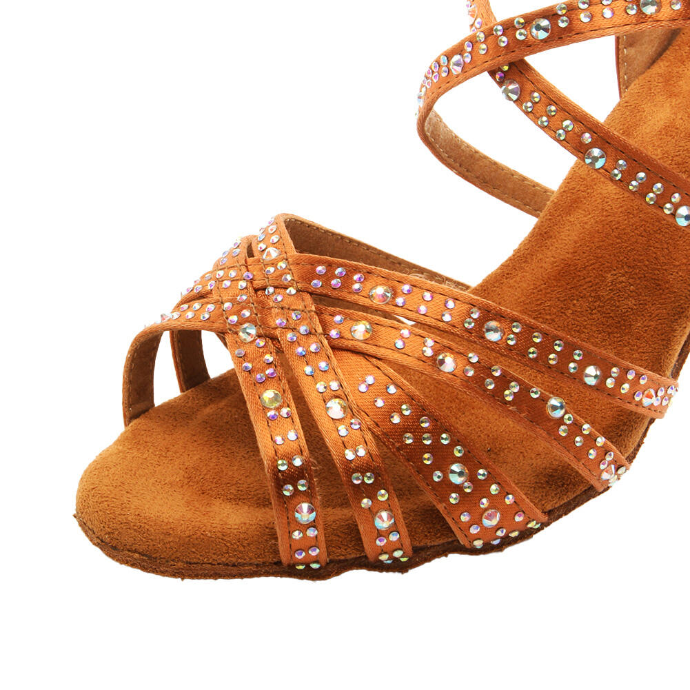 Sapatos de dança de salsa latino de salto alto com strass santiago 4/7