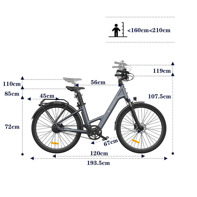 ADO EBIKE Air28 Bicicletta elettrica,eBike 28 pollici,36V,GRAY