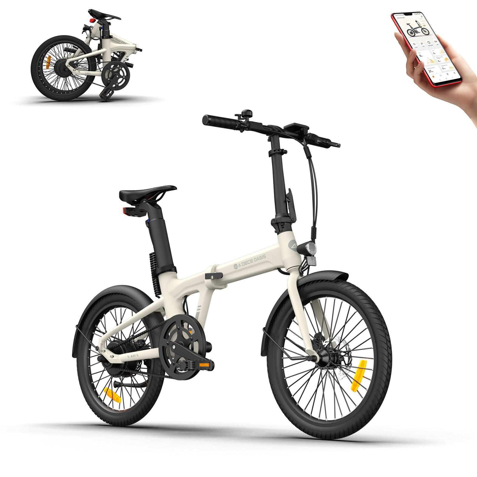 Bicicleta elétrica dobrável ADO Air20,Transmissão por Correia EBike,17,5 kg,LCD