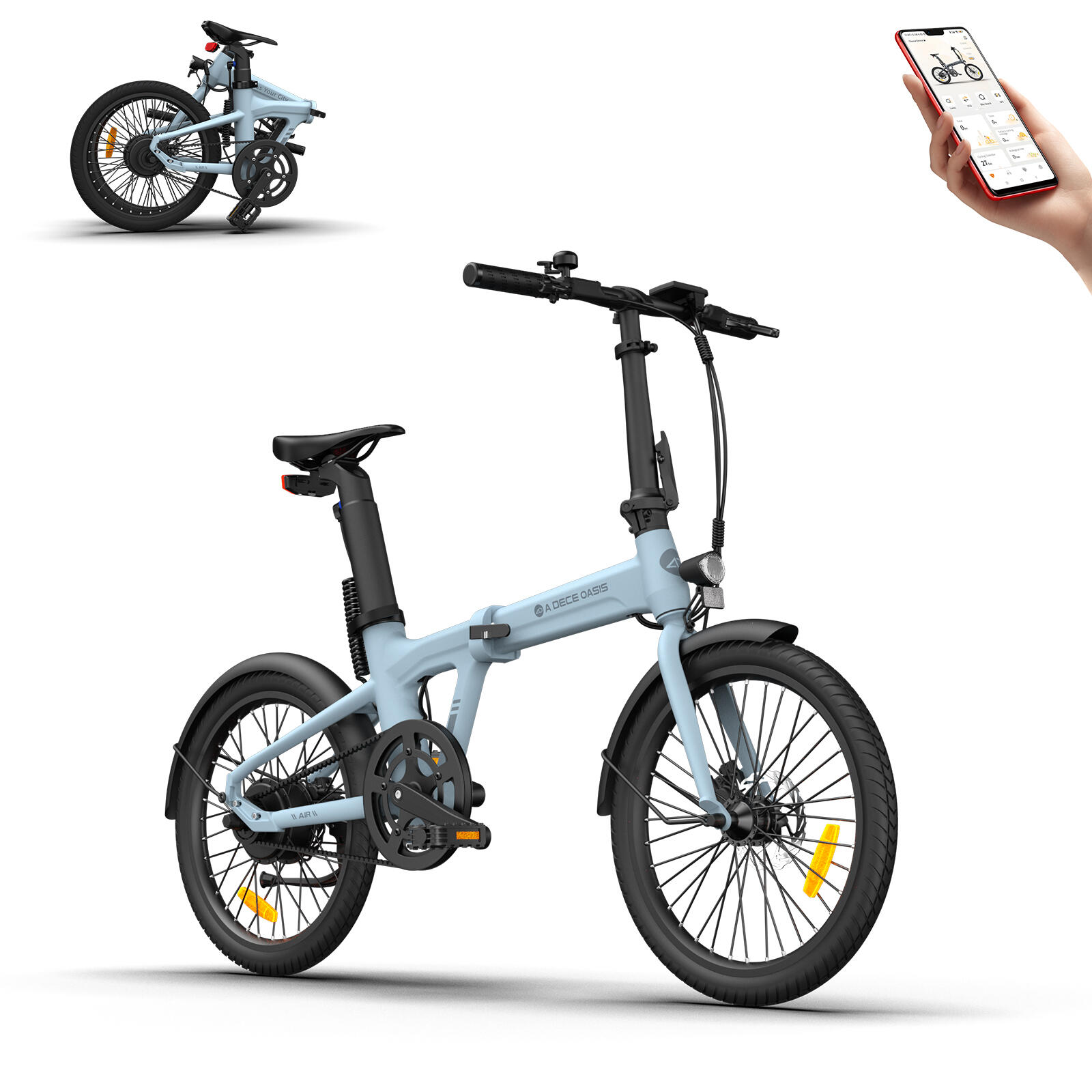 Bicicleta elétrica dobrável ADO Air20,Transmissão por Correia EBike,17,5 kg,LCD