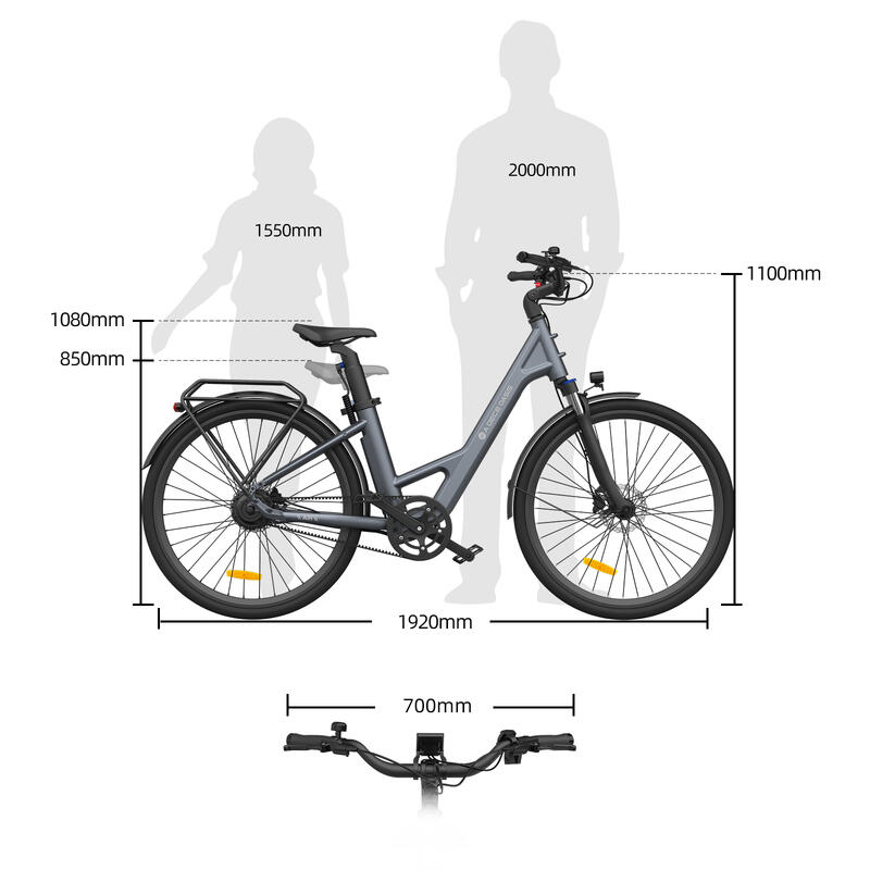 ADO Air28Pro Vélo électrique, Entraînement par Courroie, Moteur Bafang, LCD, APP