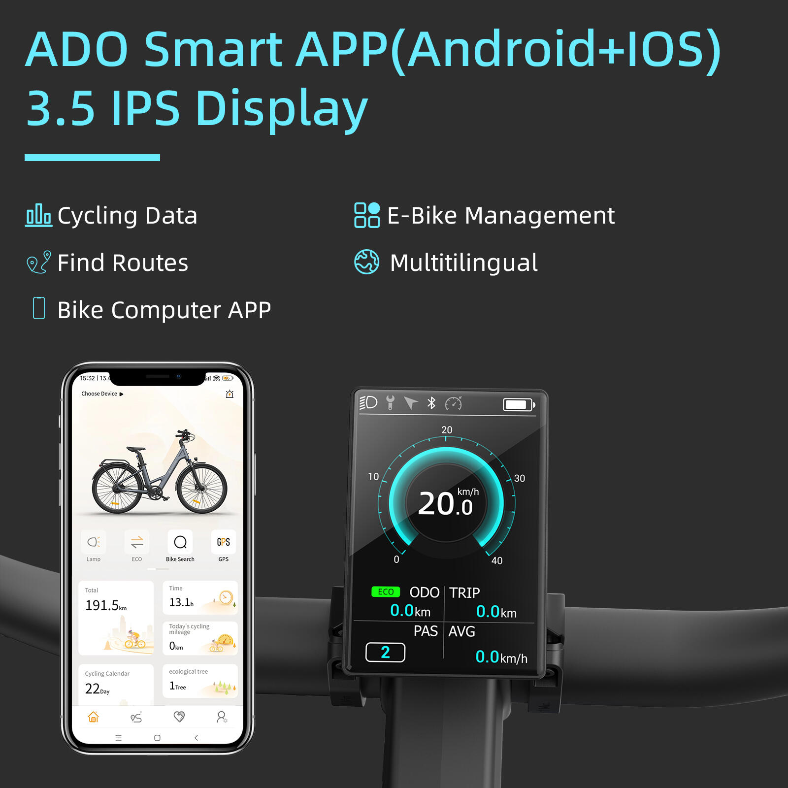 ADO Air28Pro Bicicleta eléctrica,Transmisión por Correa Pedelec,Motor Bafang,APP 5/8