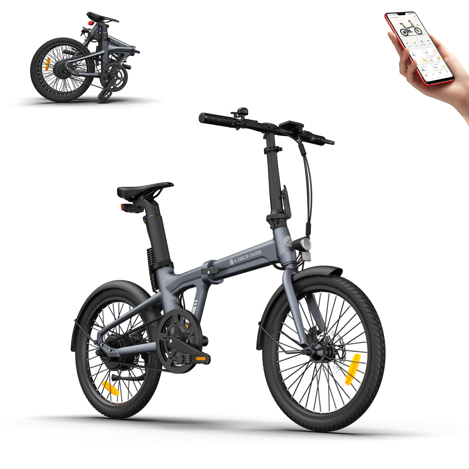 Ado - Ado Air20 Vélo Électrique Pliable, Ebike Entraînement Par Courroie, 17.5kg, Lcd - Vélo Pliant - Gris - Decathlon