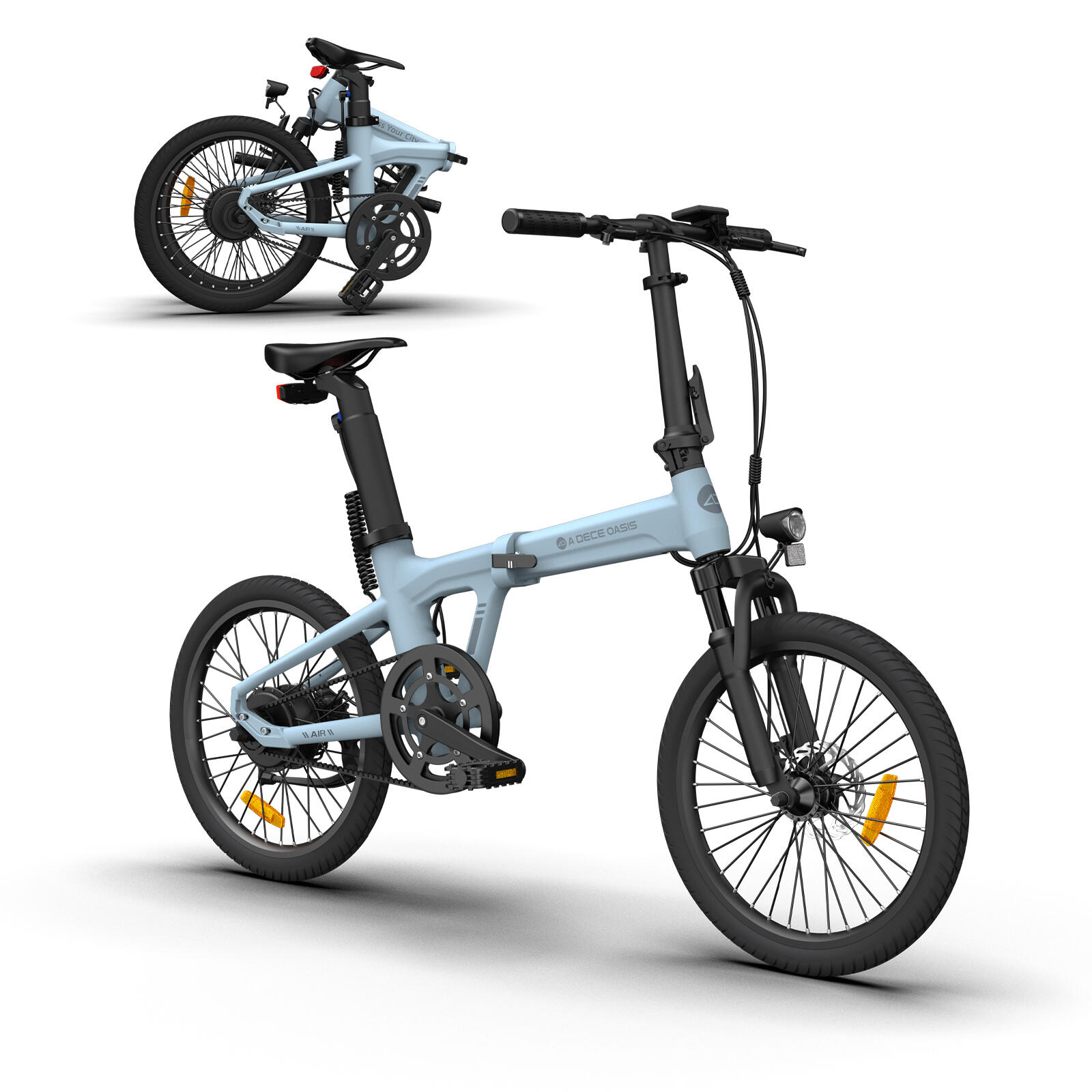 Ado - Ado Air20s Vélo Électrique Pliable, Ebike Entraînement Par Courroie, 18.5kg, App - Vélo Pliant - Bleu - Decathlon