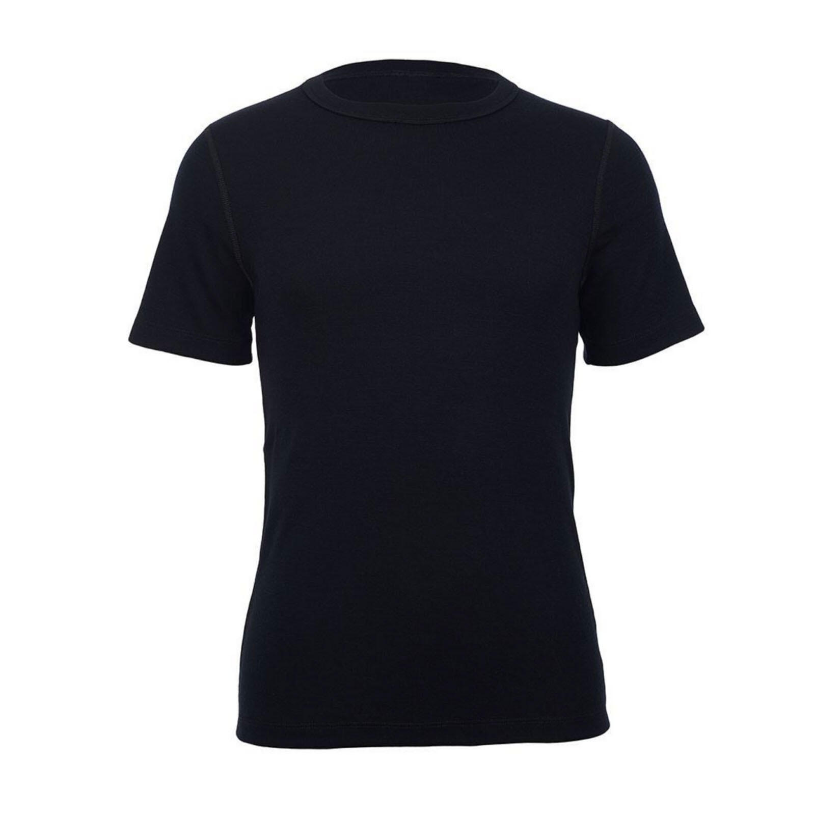 MERINO SKINS Mens Classic Crew Neck Tee Wool Thermal T-Shirt - Black