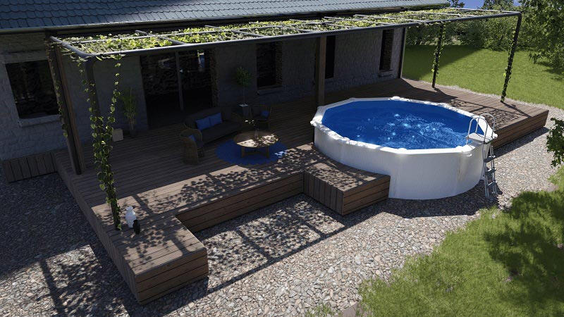 Piscina Bora Bora con parete in acciaio bianco 350 x 120 cm rotonda 3/7