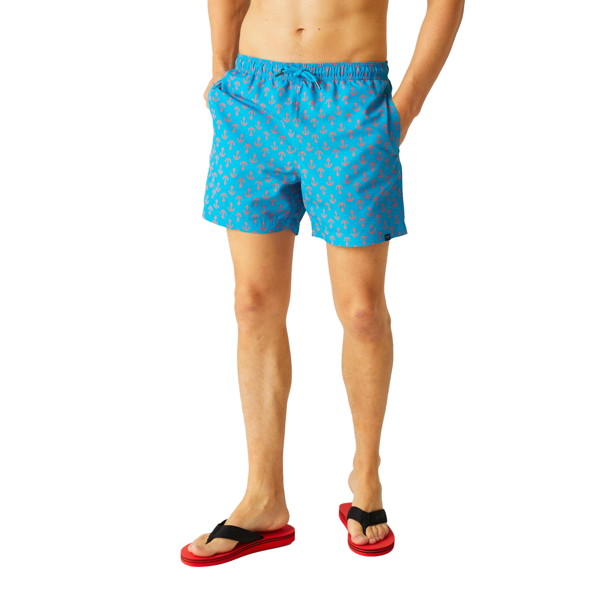 Mens Loras Anchor Swim Shorts (Fluro Blue) 4/6