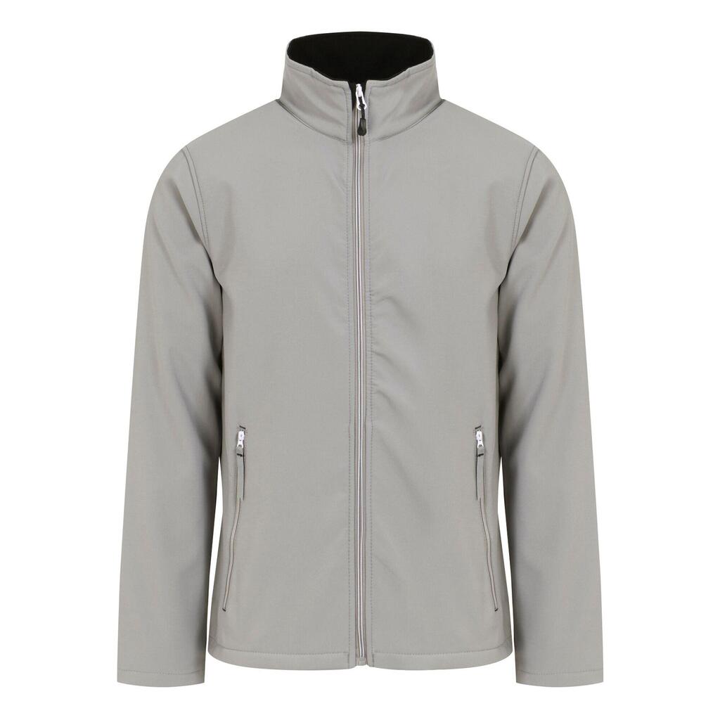 Mens Plain Double Layered Soft Shell Jacket (Mineral Grey/Black)