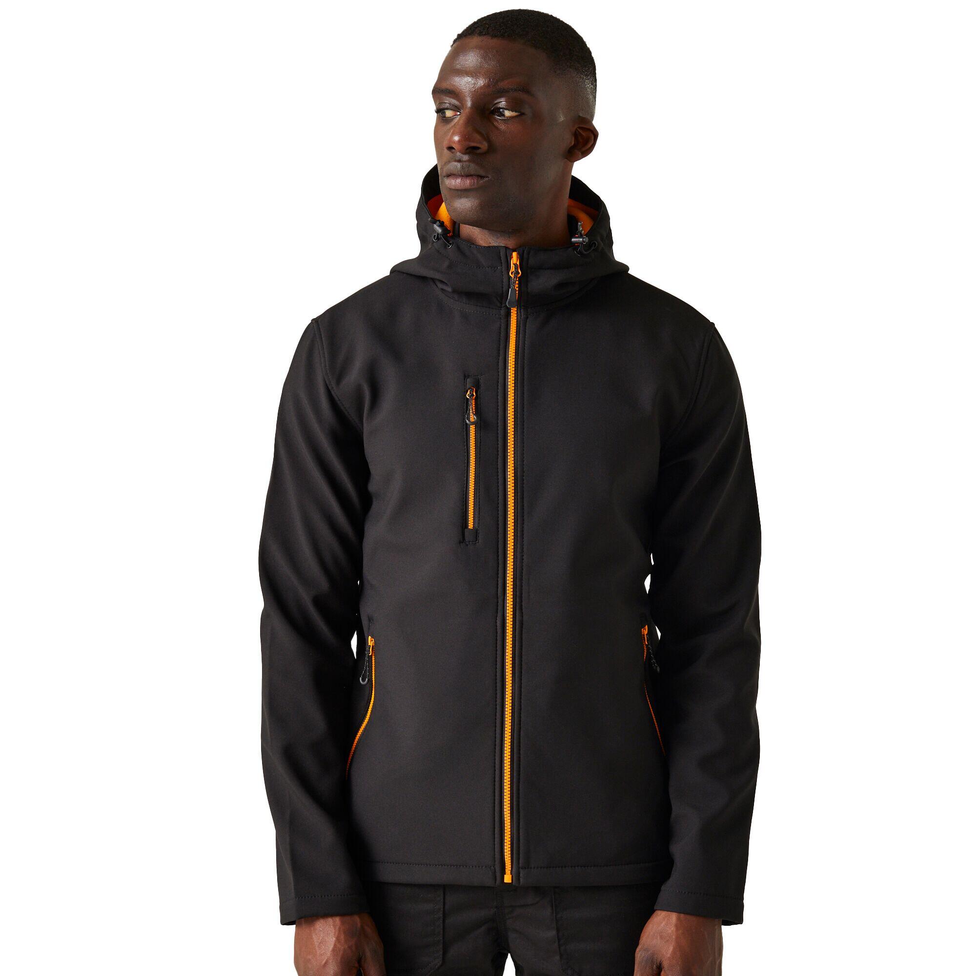 Mens 2 Layer Soft Shell Jacket (Black/Orange Pop) 4/5