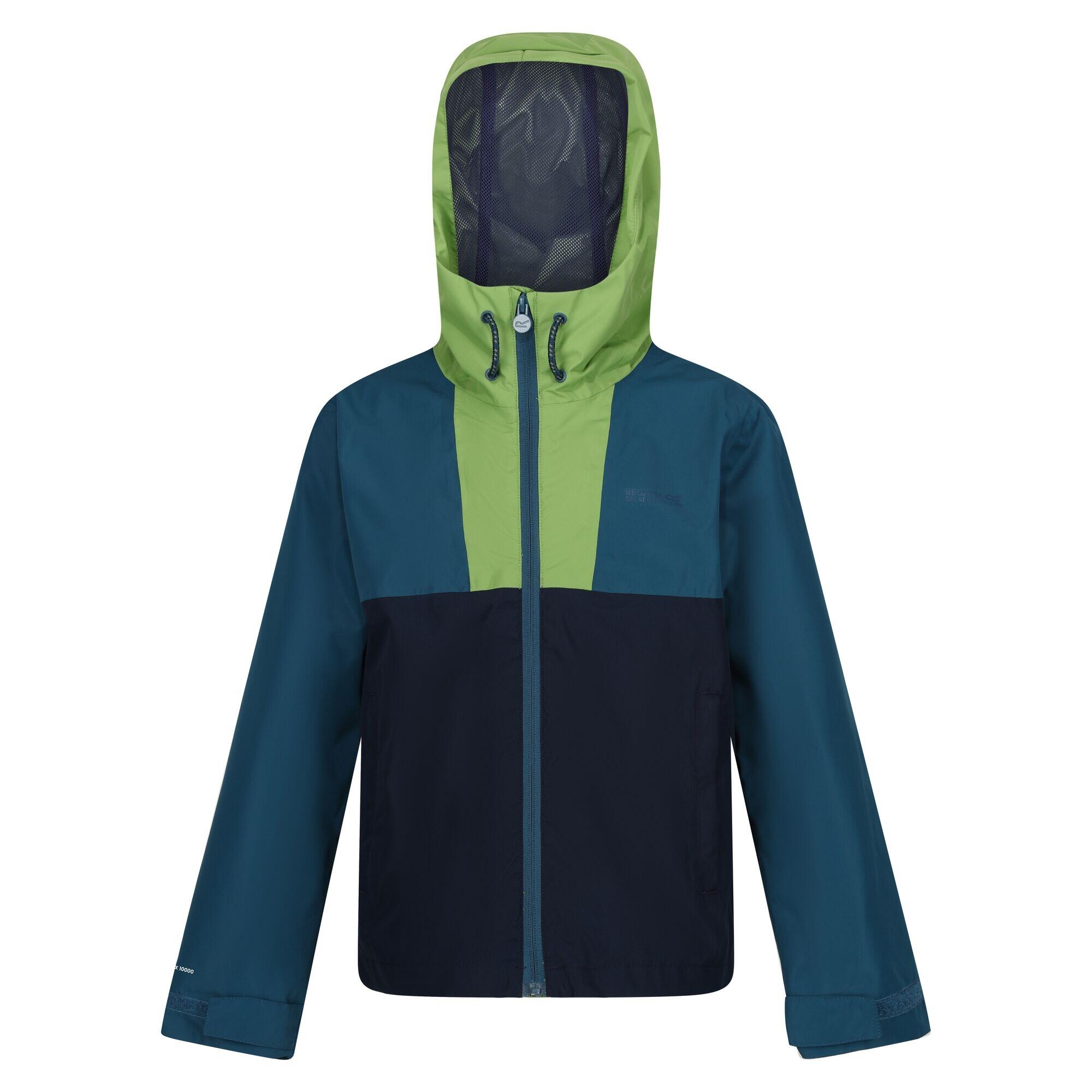 REGATTA Childrens/Kids Hanleigh Waterproof Jacket (Piquant Green/Moroccan Blue/Navy)
