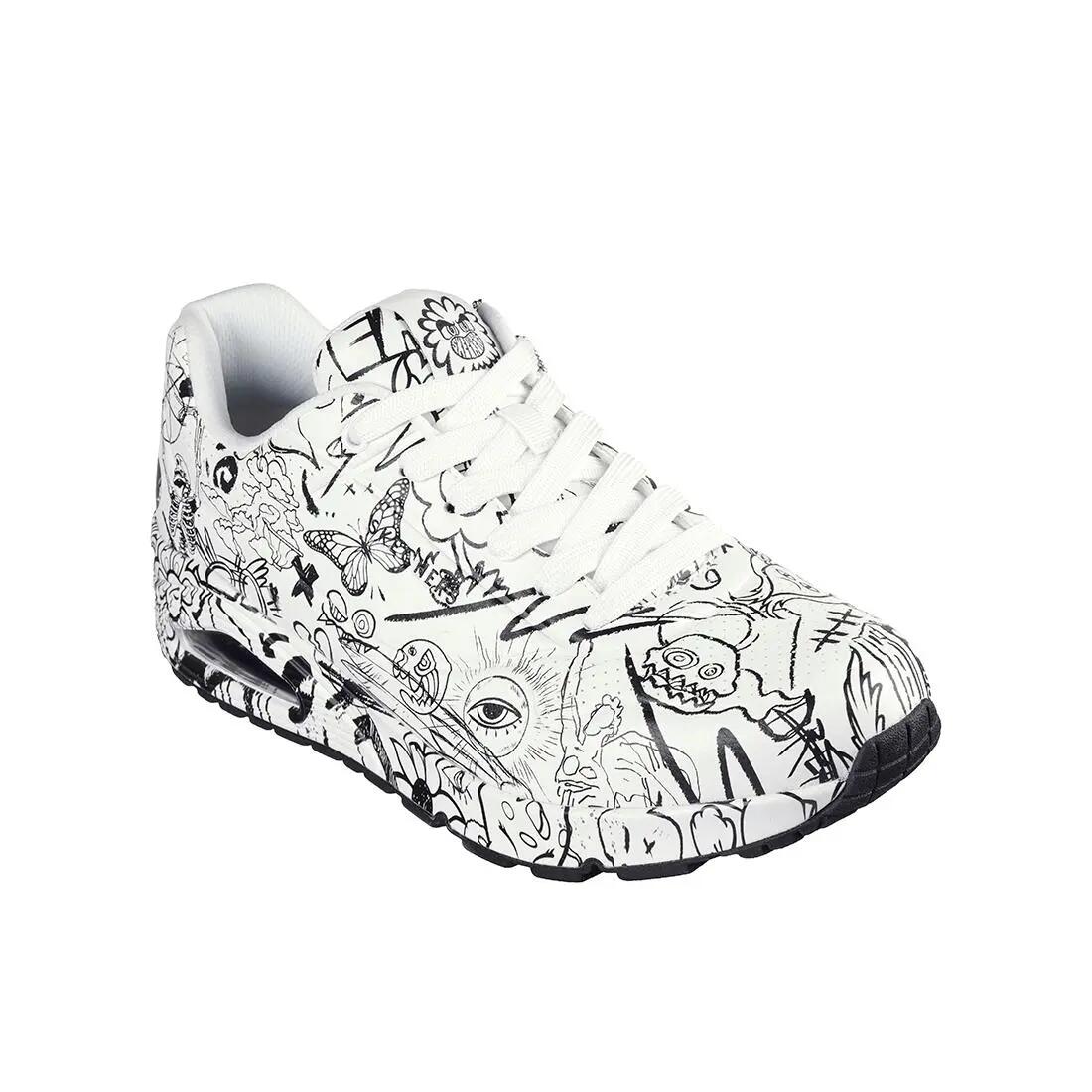 Zapatillas Deportivas Caminar Hombre Skechers 183501_WBK Blancas con Cordones 2/5