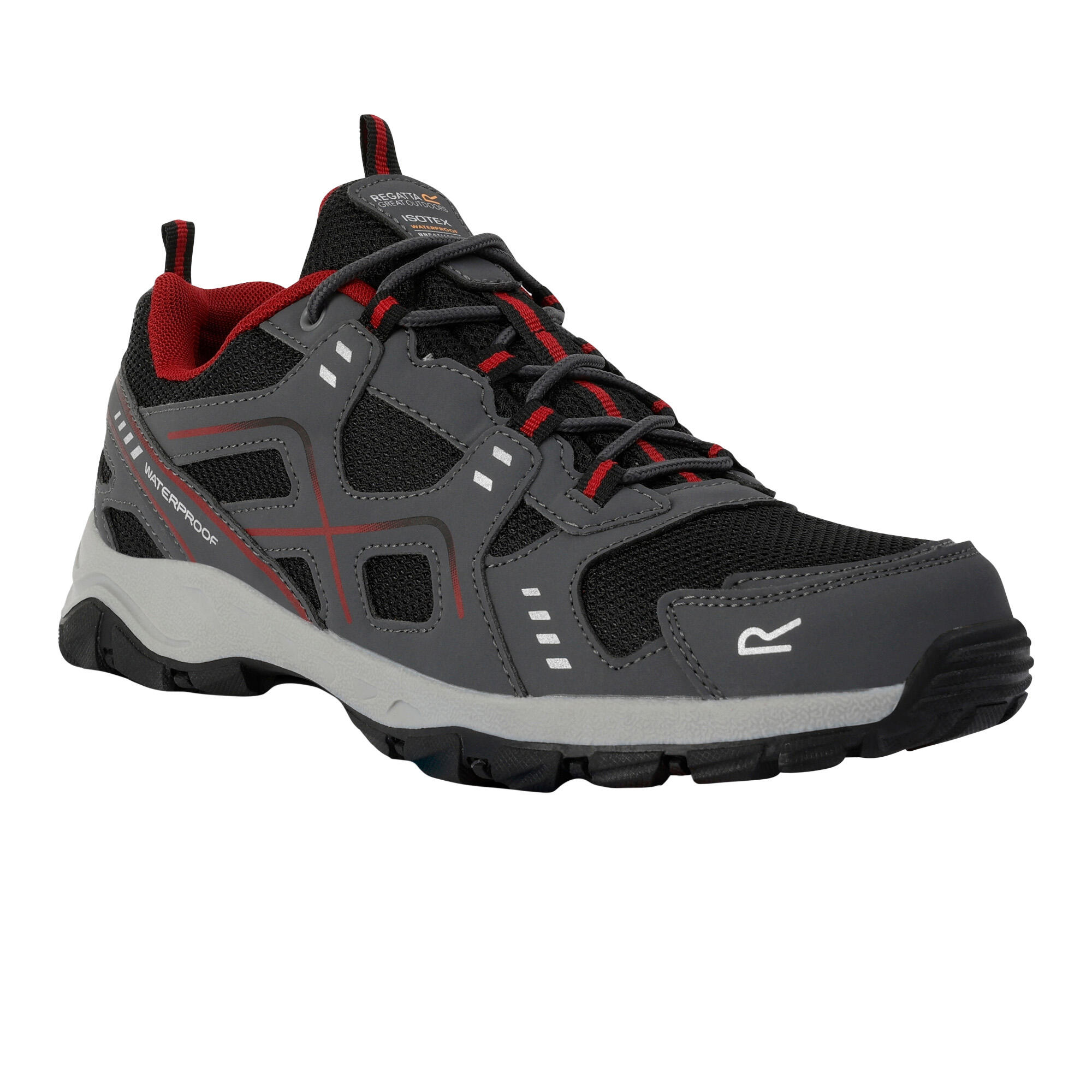 dark grey / red