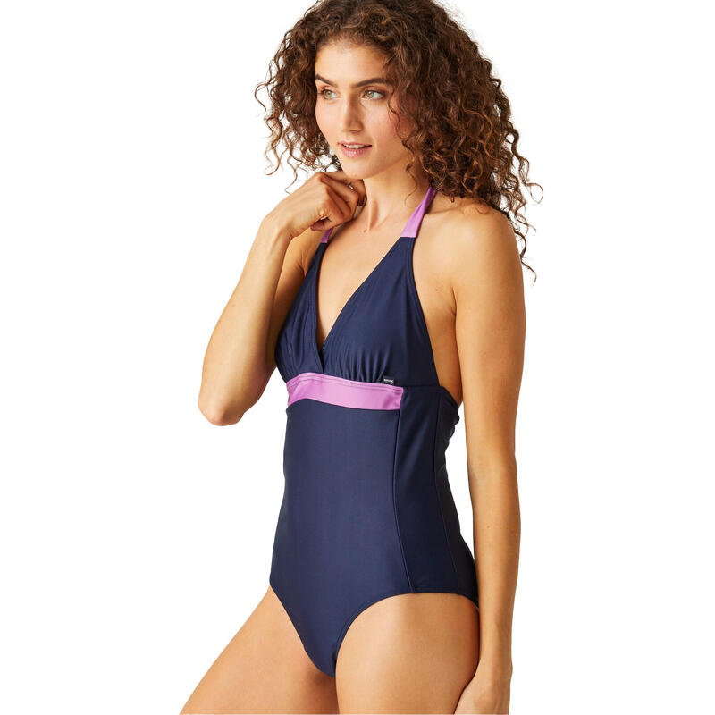 Dames Flavia II Contrast One Piece Zwempak (Marine/Radiant orchidee)