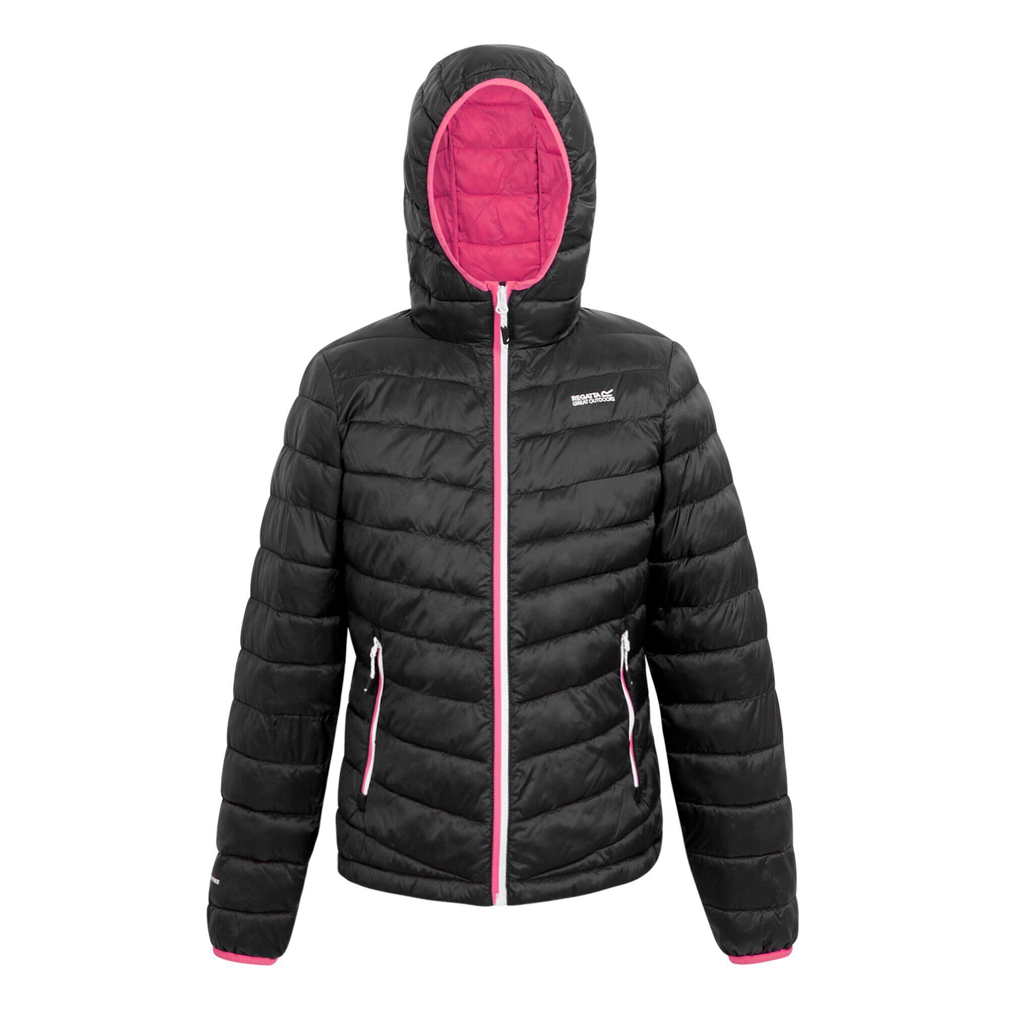 Women's HILLPACK quilted jacket (Black / Fluorescent pink)