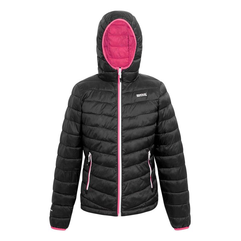 "Hillpack II" Steppjacke mit Kapuze für Damen Schwarz/Pinker Trank