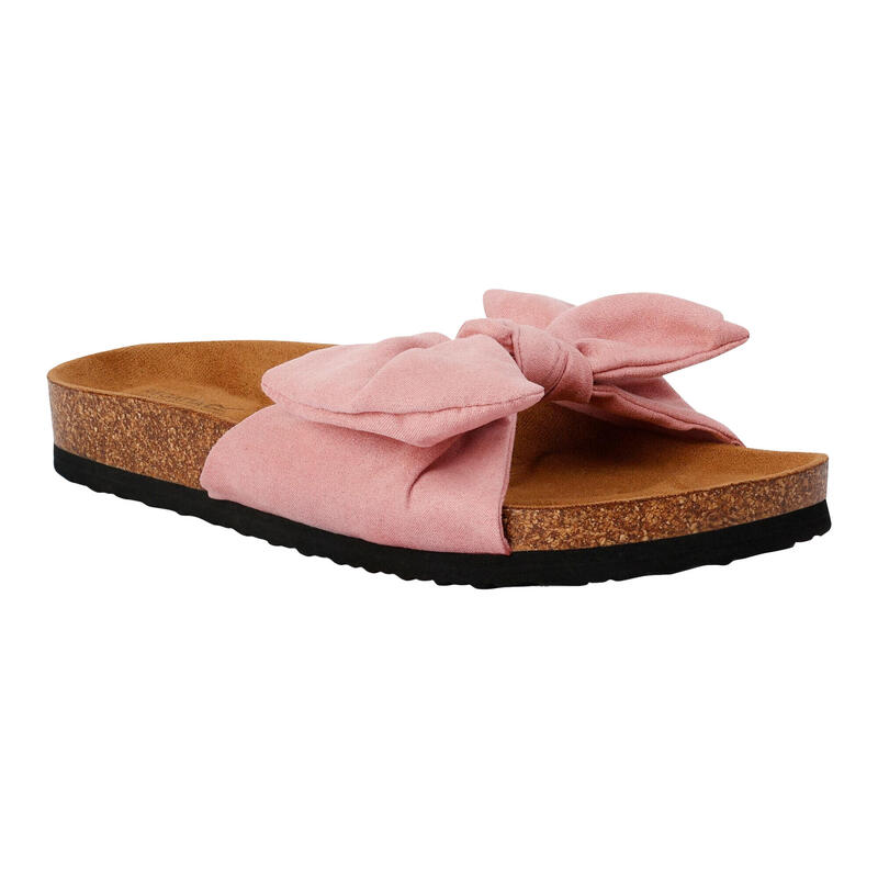 Dames Ava Plain Bow Strap Sliders (Roze)