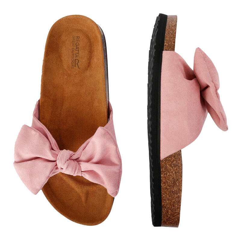 Dames Ava Plain Bow Strap Sliders (Roze)