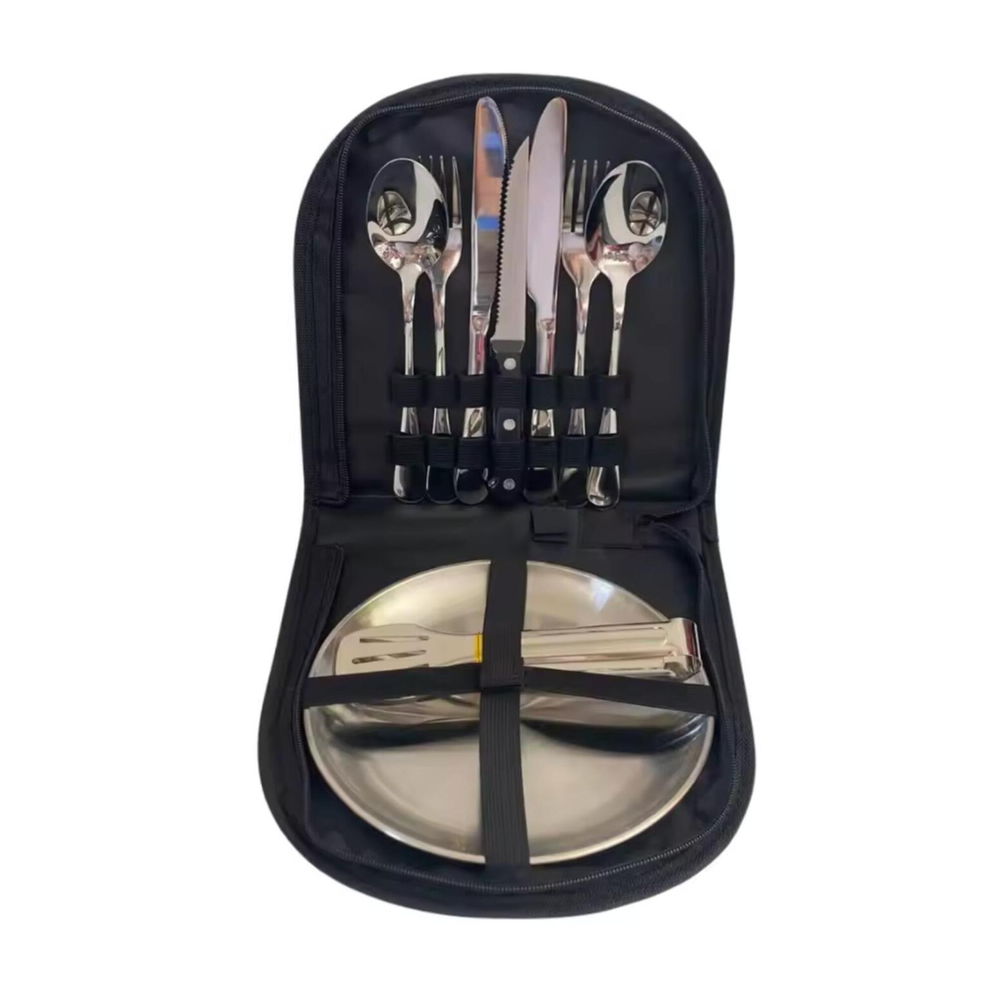 Inuitz - Ensemble De Couverts De Camping Inuitz Pour 2 Personnes En Acier Inoxydable - Planche À Découper - Noir - No Size - Decathlon