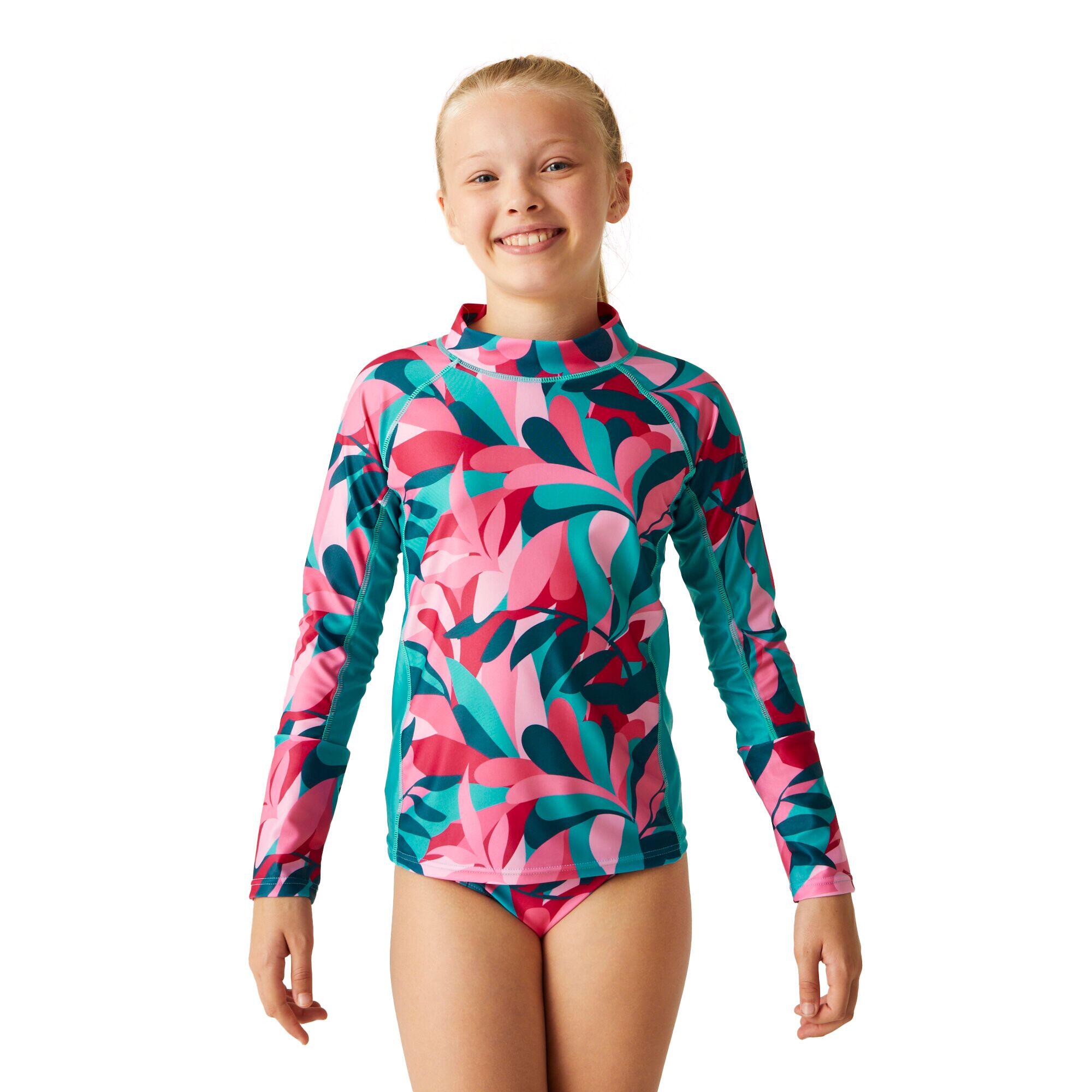Childrens/Kids Hoku II Tropical Leaves Swim Top (Tahoe Blue) 4/5